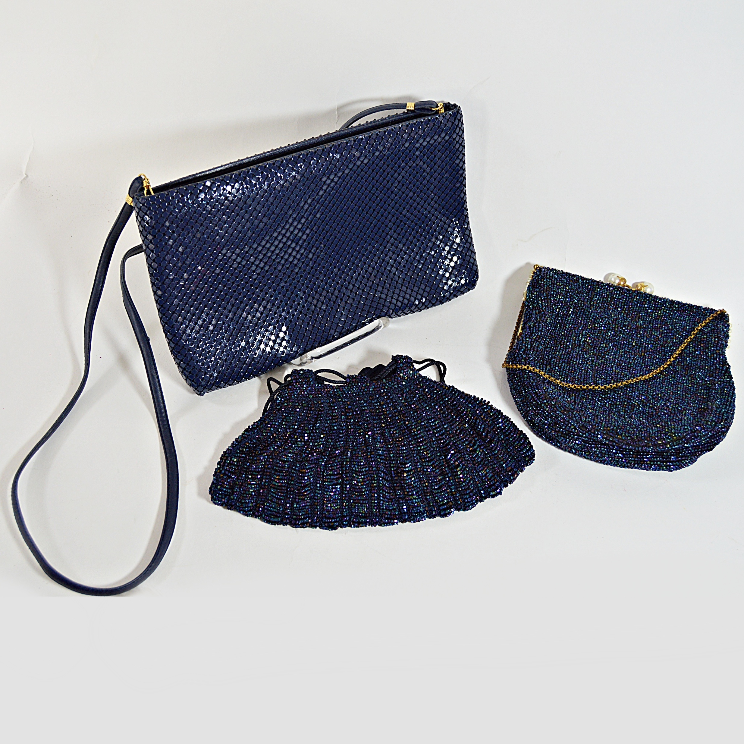 Vintage Navy Blue Beaded and Mesh Bags with Whiting and Davis