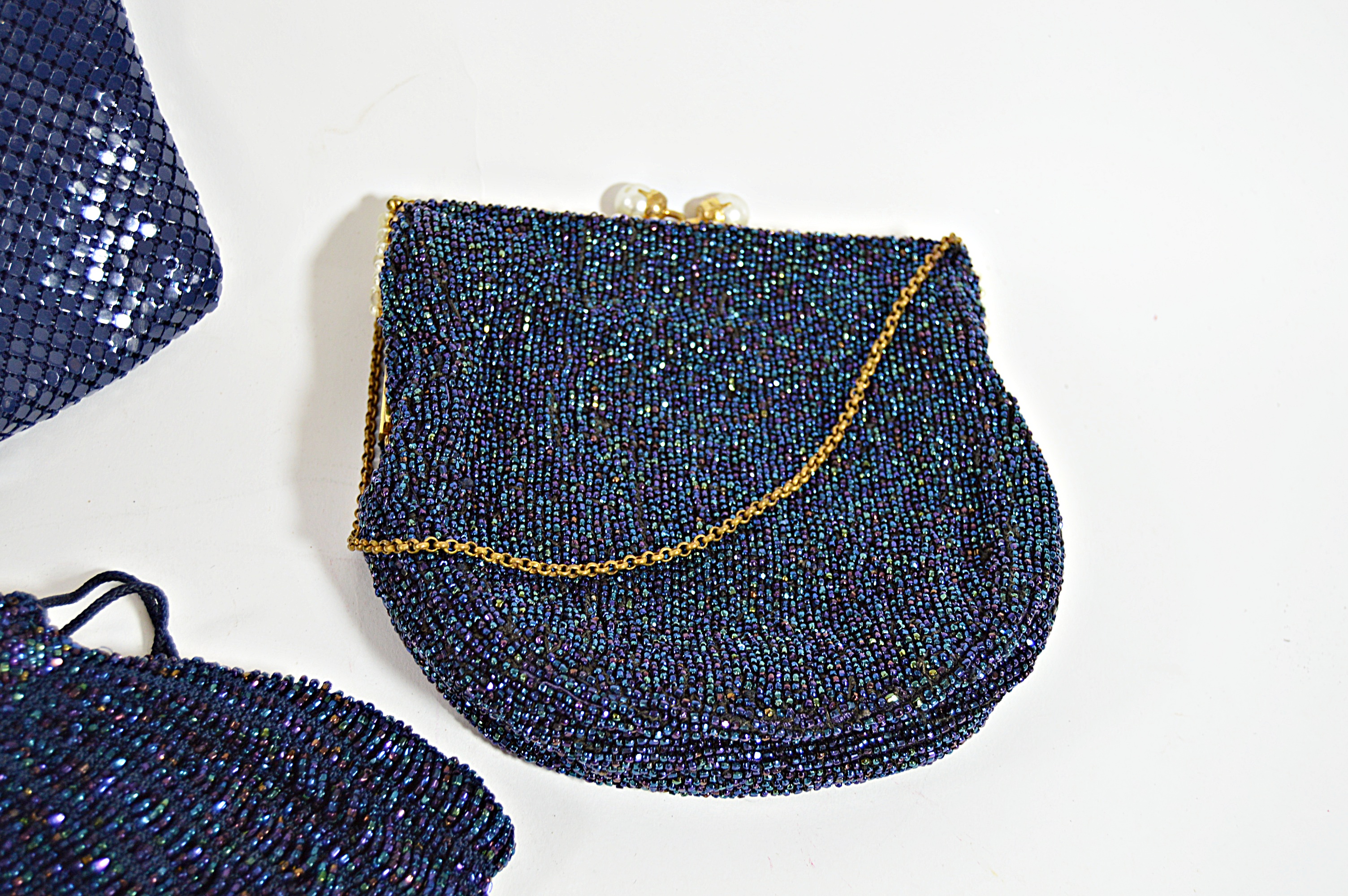 Vintage Navy Blue Beaded and Mesh Bags with Whiting and Davis