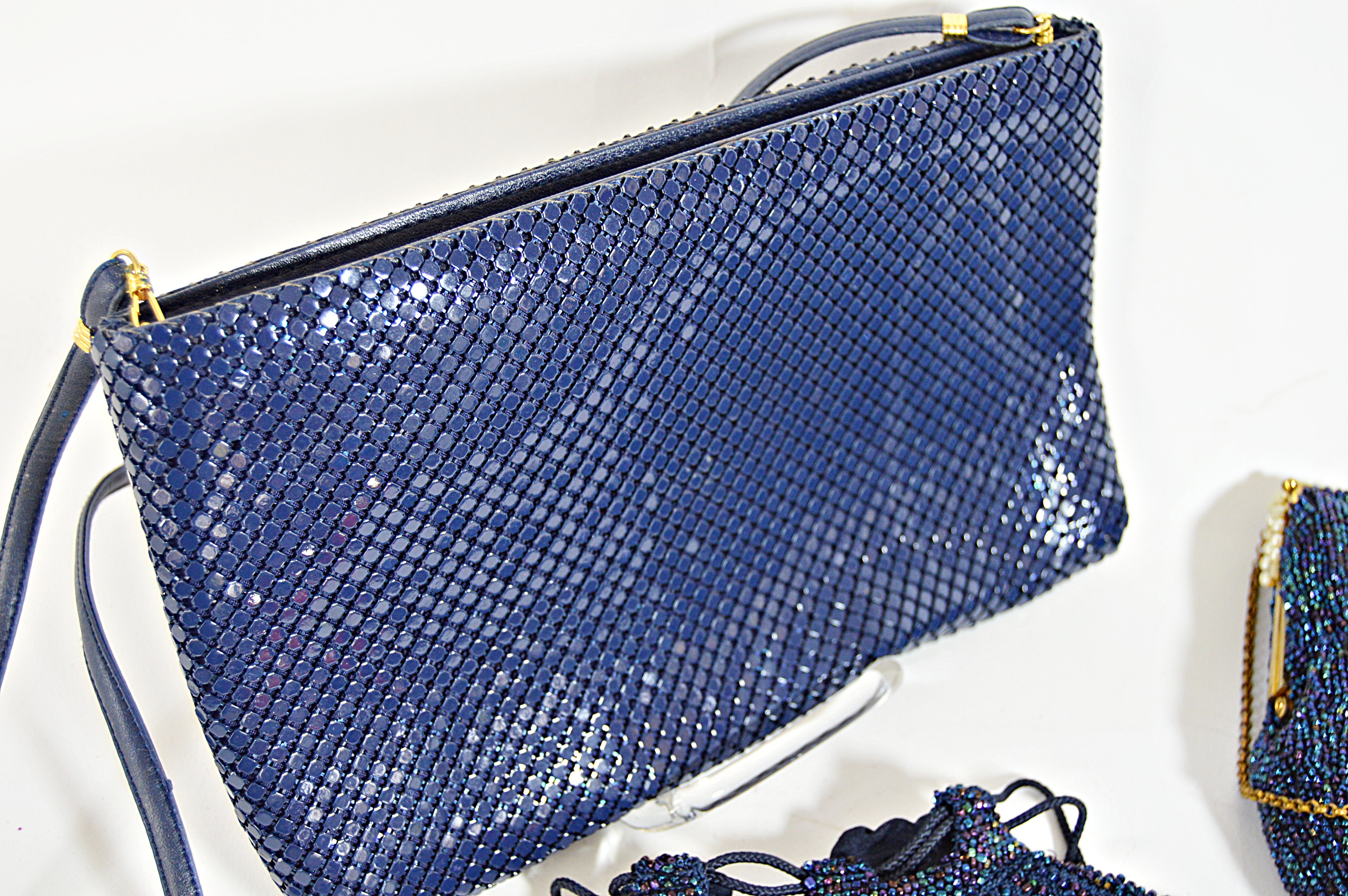 Vintage Navy Blue Beaded and Mesh Bags with Whiting and Davis