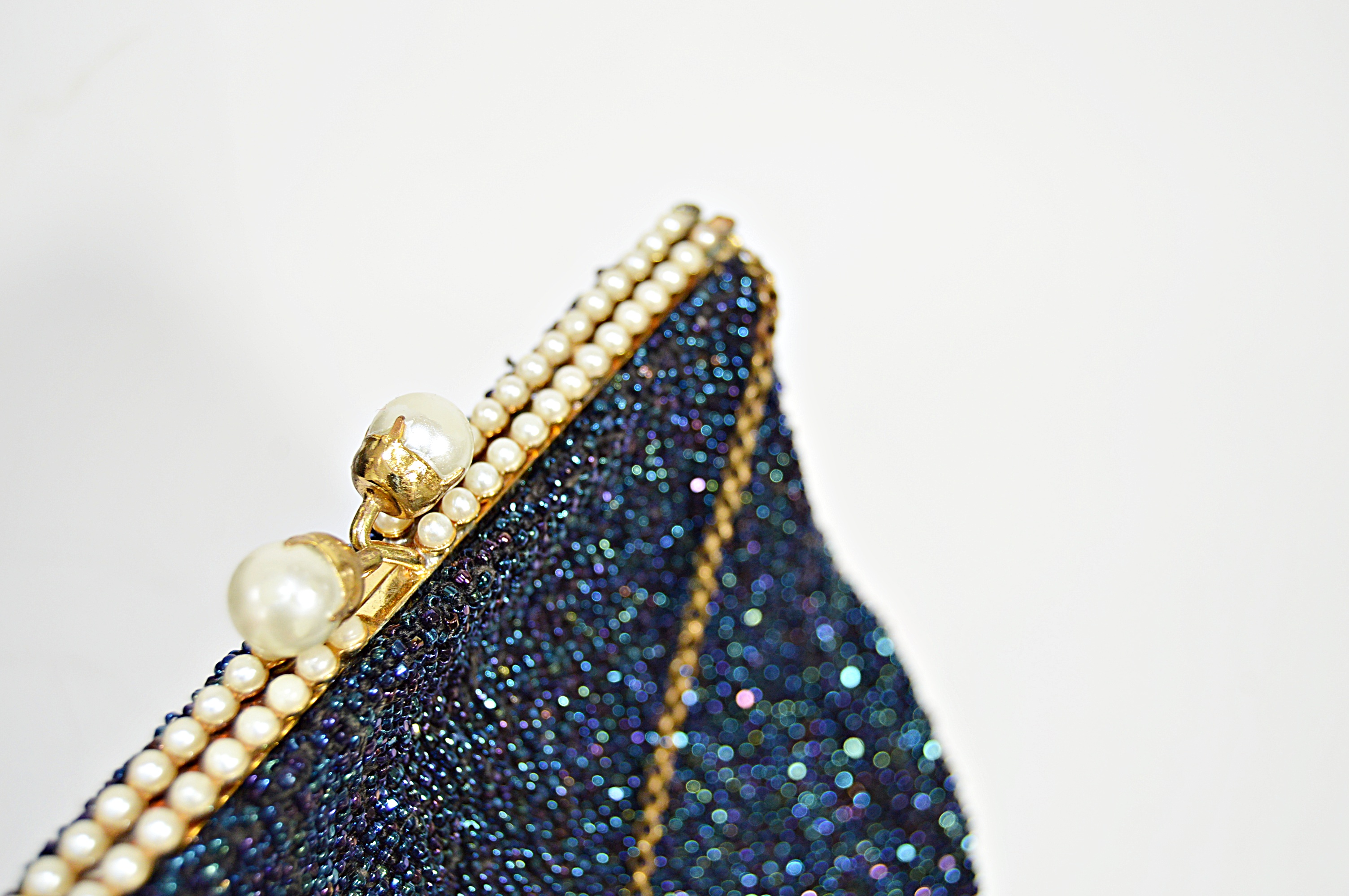 Vintage Navy Blue Beaded and Mesh Bags with Whiting and Davis