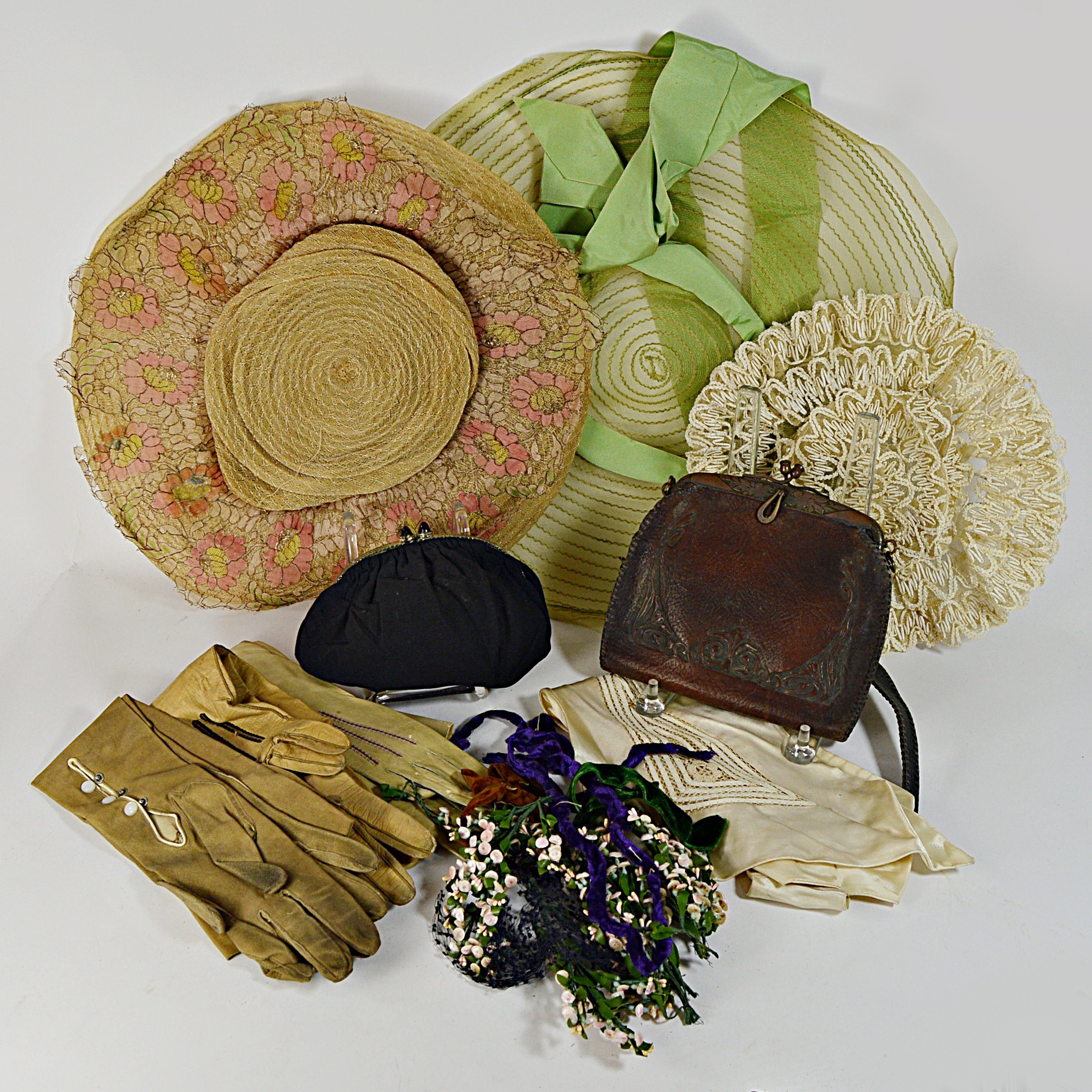 Turn of the Century Woven Hats, Leather Gloves, Handbags