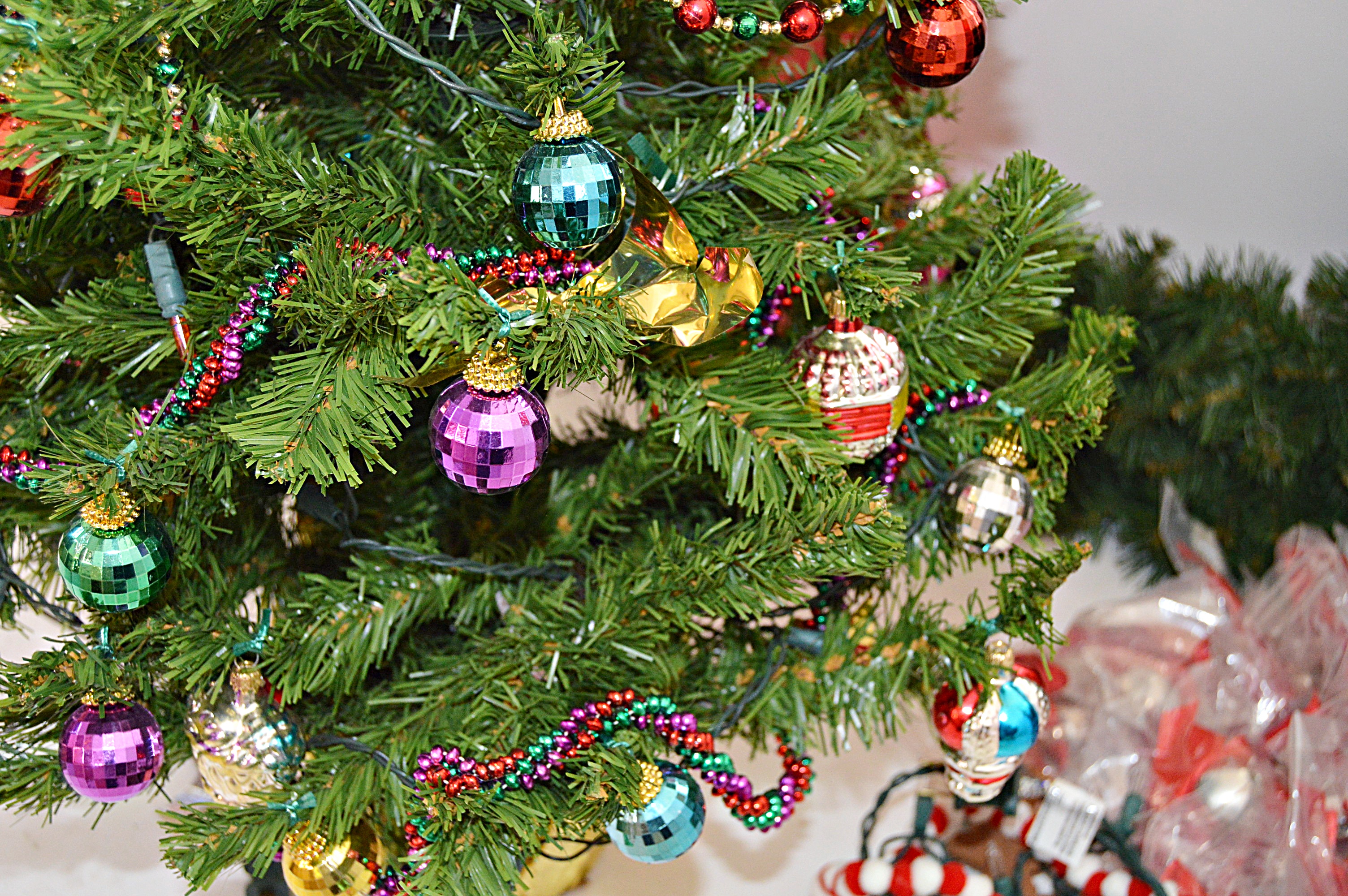 Christmas Wreath, Lighted Decorated Tree and Decor