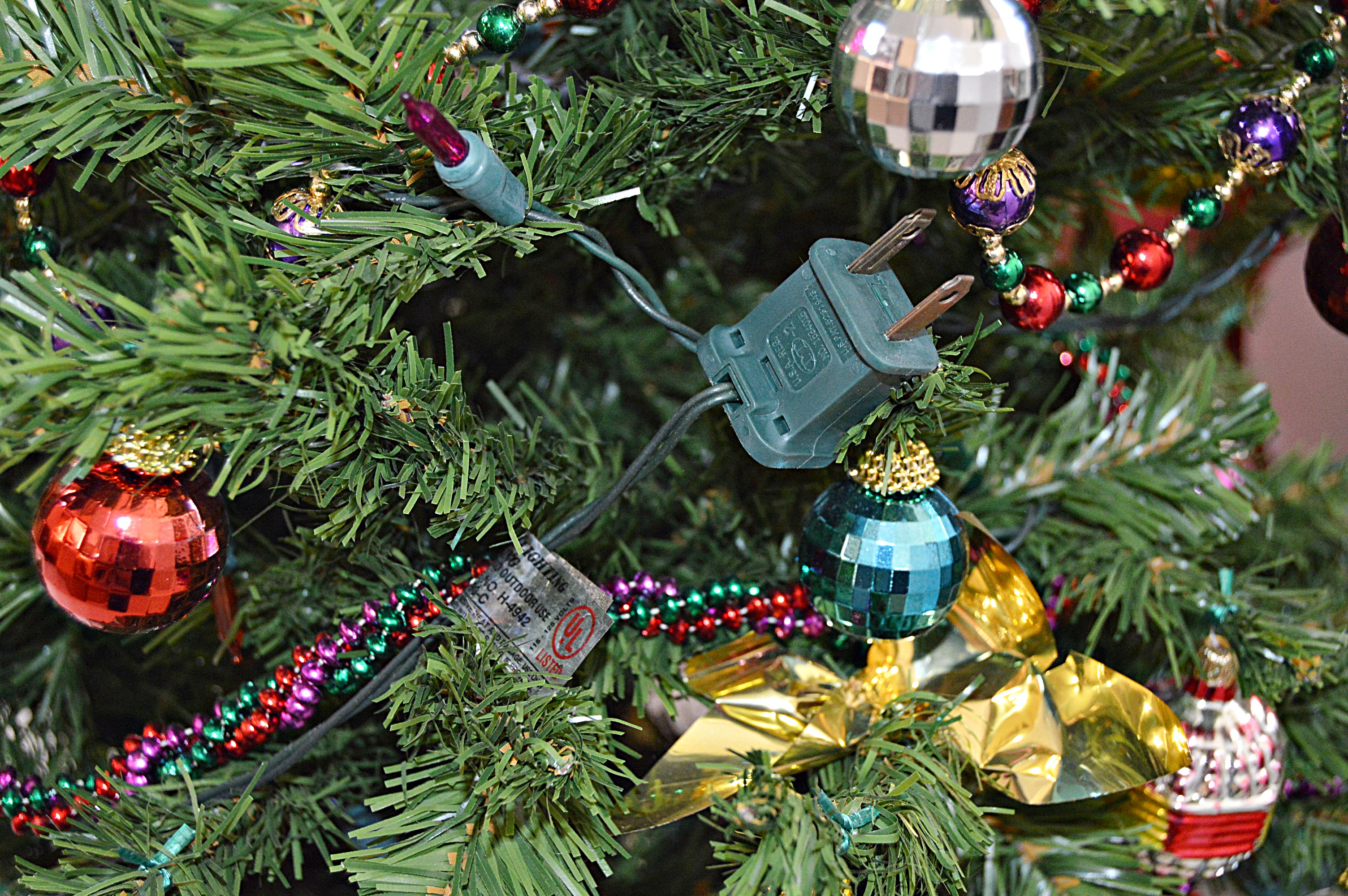 Christmas Wreath, Lighted Decorated Tree and Decor