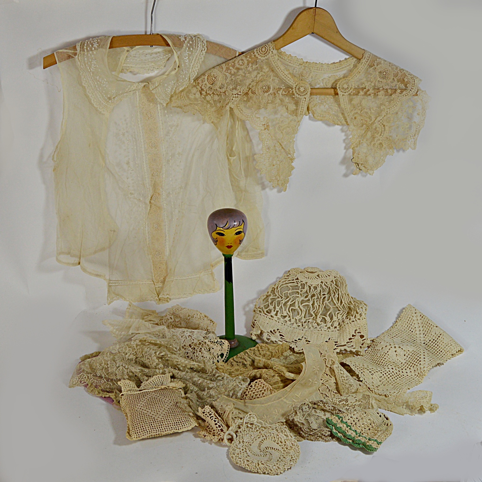 Antique Lace Collars, Blouse, Accessories, Hand Painted Hat Stand