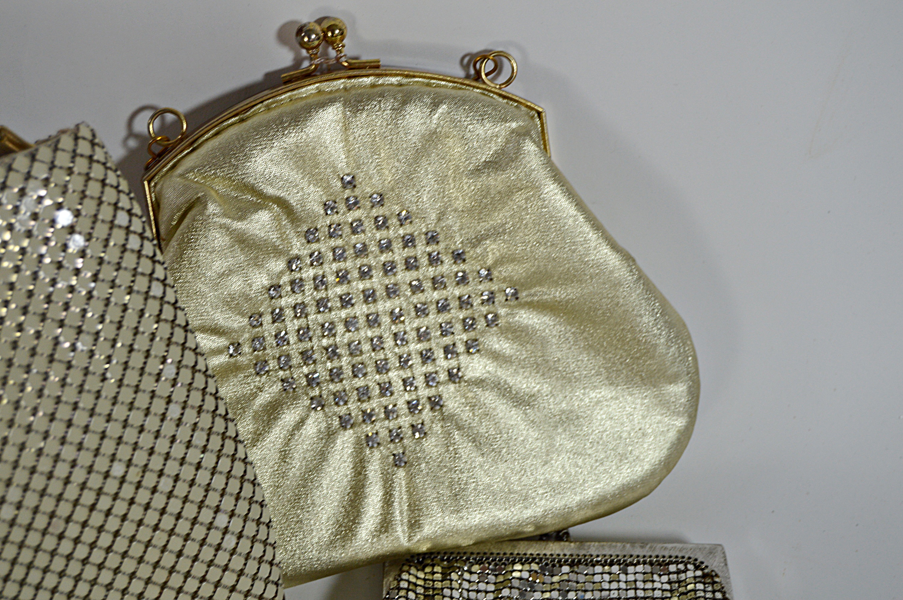 Vintage Cream and Silver Mesh and Beaded Bags with French, Art Deco