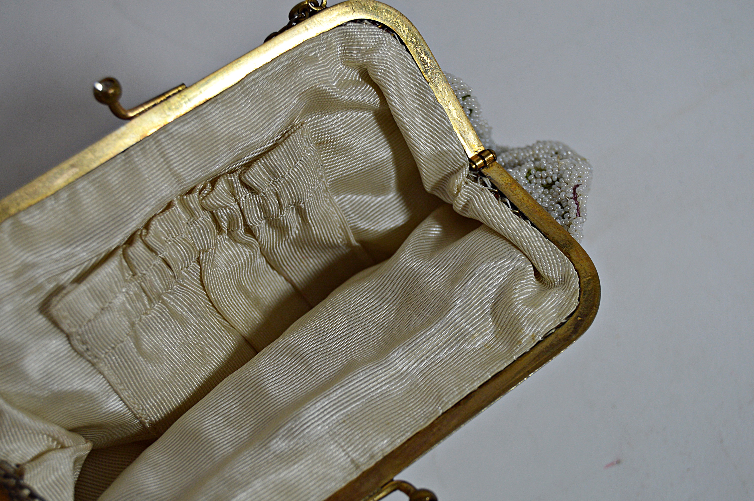 Vintage Cream and Silver Mesh and Beaded Bags with French, Art Deco