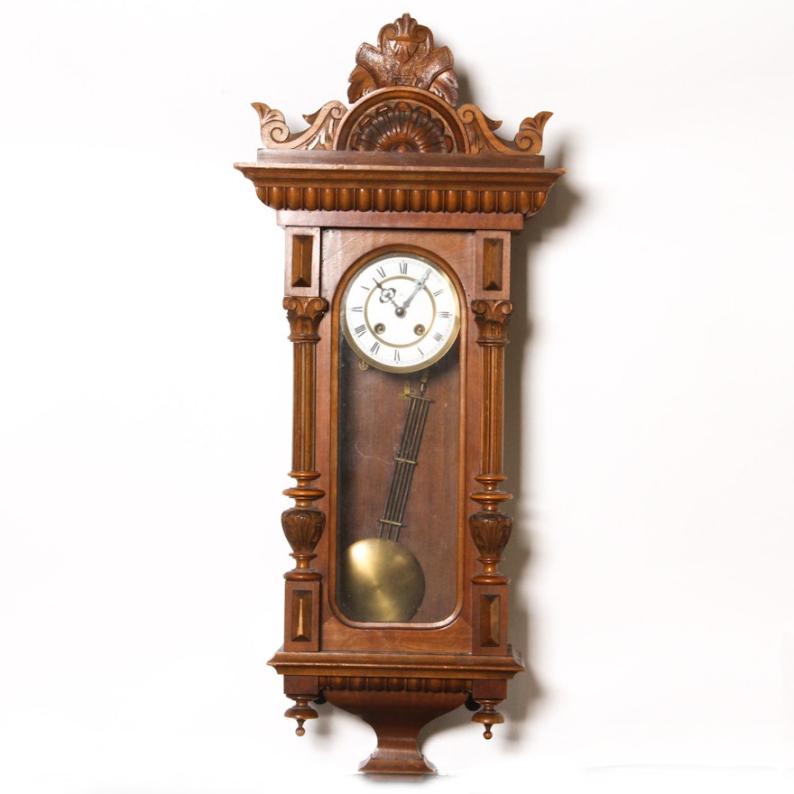 Vintage Ornately Carved Pendulum Wall Clock