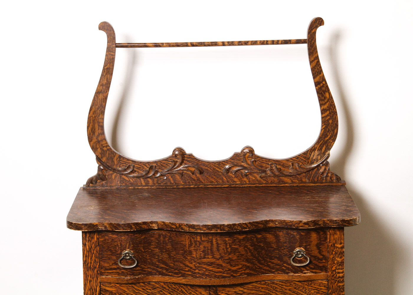 Vintage Victorian Style Faux Tiger Oak Wash Stand with Towel Bar