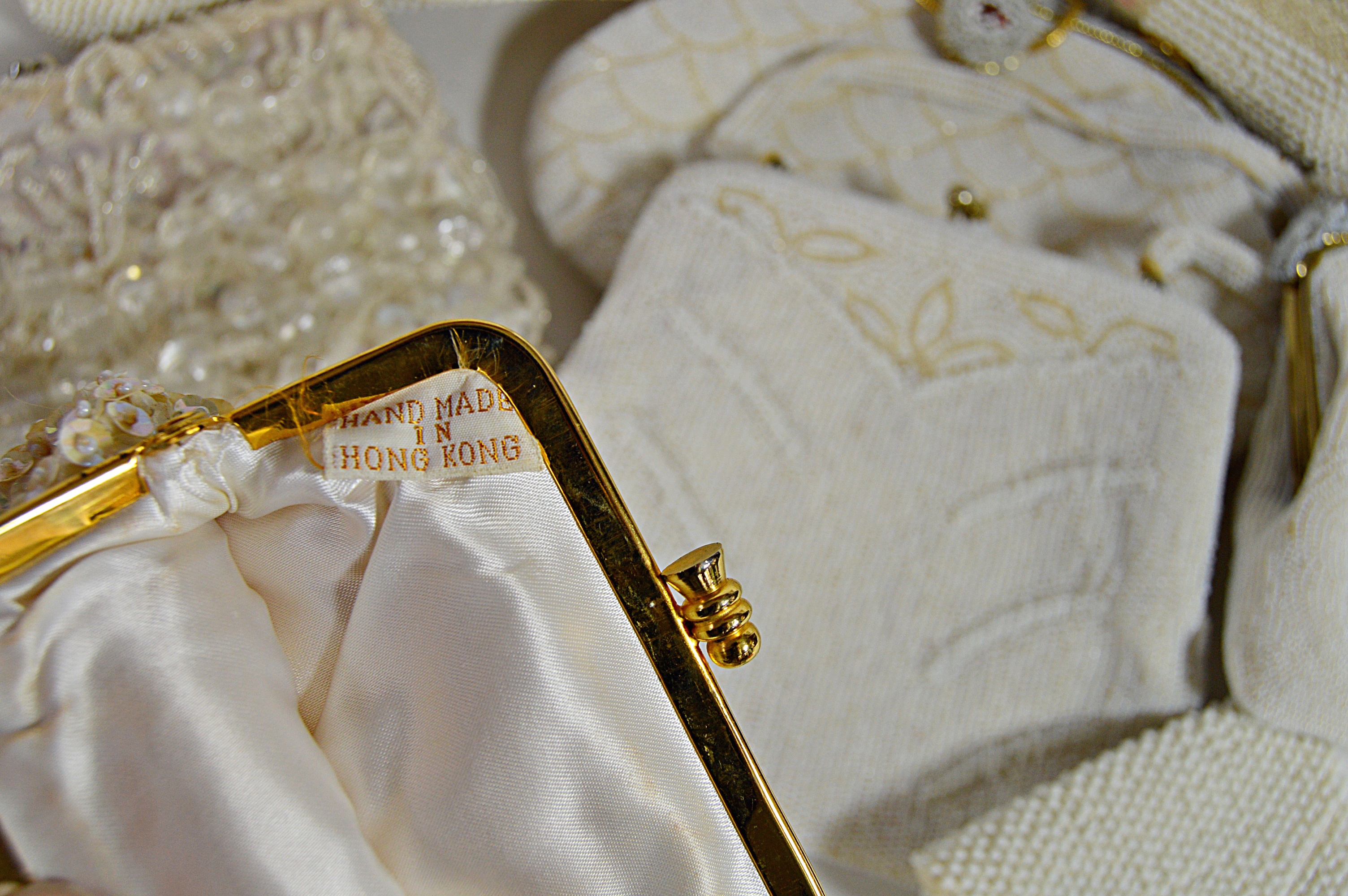 Vintage Cream and Off White Sequined and Beaded Bags with French, Art Deco