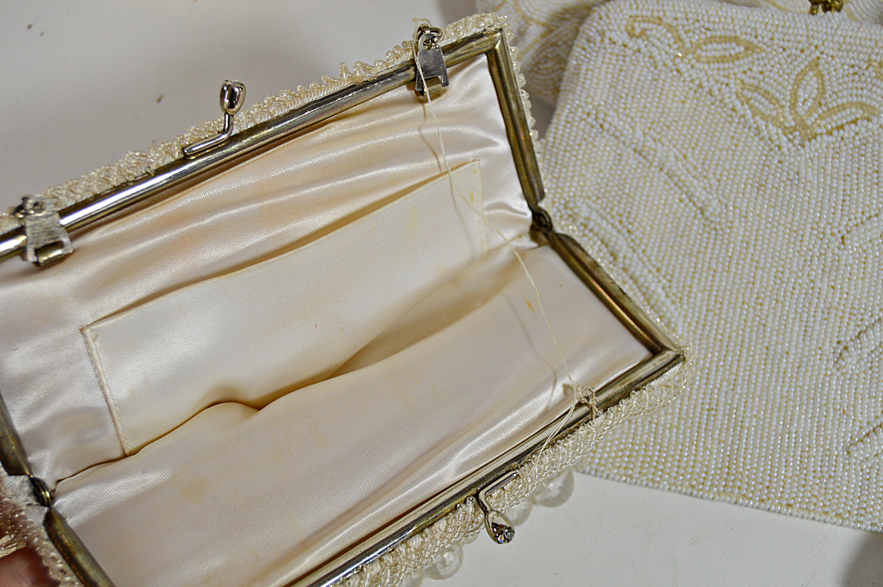 Vintage Cream and Off White Sequined and Beaded Bags with French, Art Deco