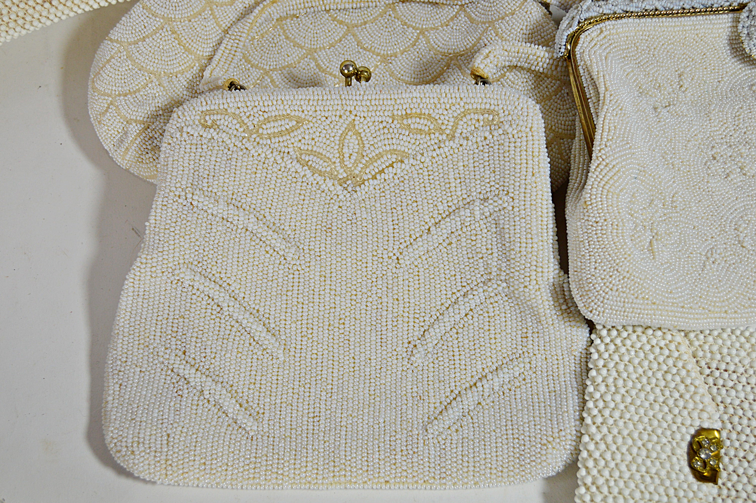 Vintage Cream and Off White Sequined and Beaded Bags with French, Art Deco