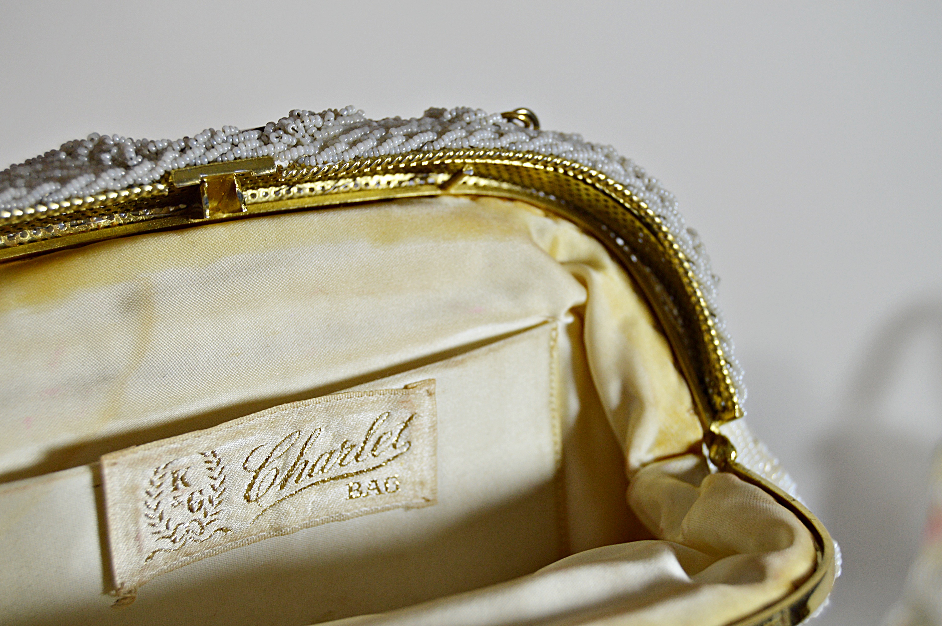 Vintage Cream and Off White Sequined and Beaded Bags with French, Art Deco