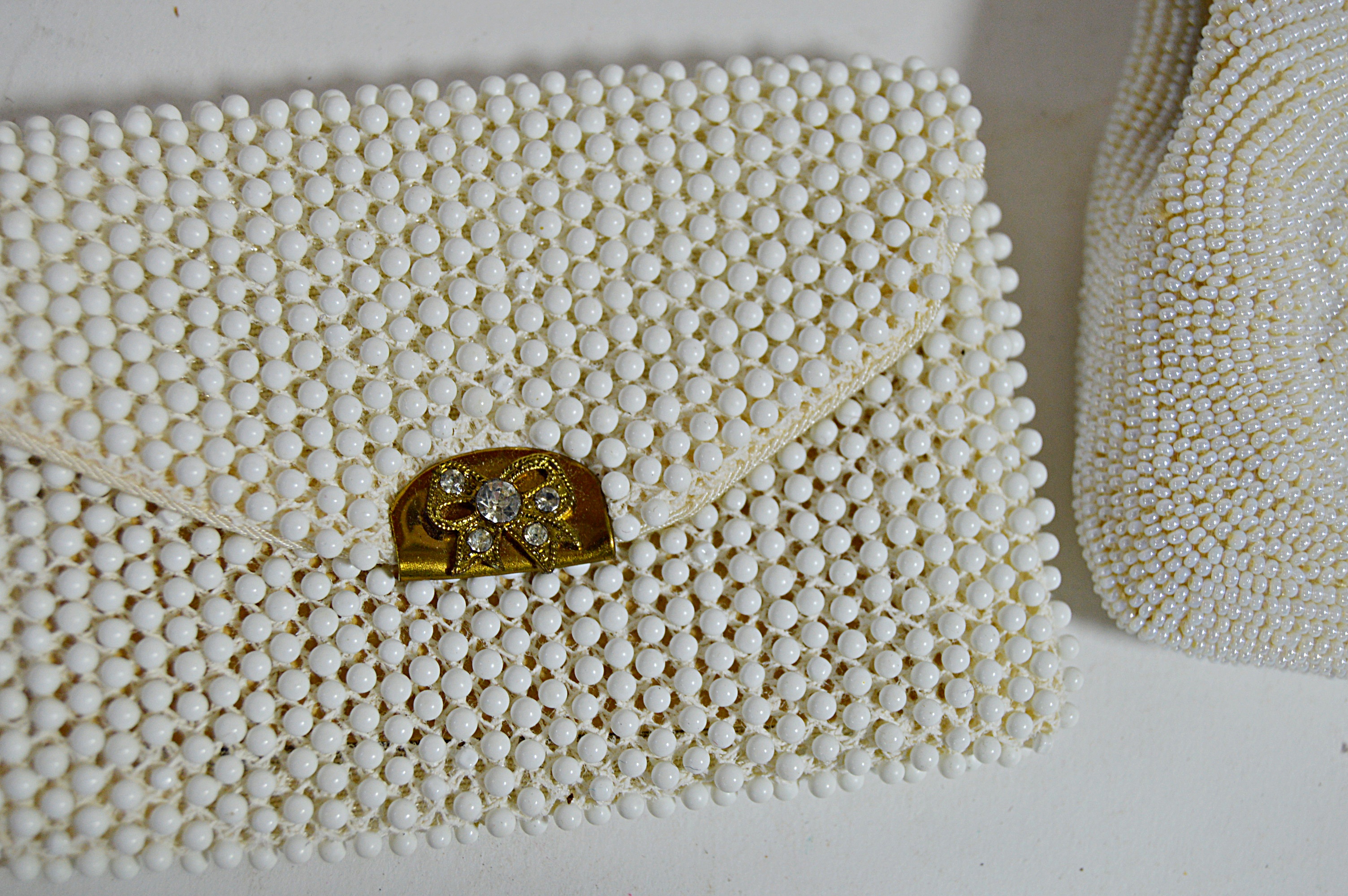 Vintage Cream and Off White Sequined and Beaded Bags with French, Art Deco