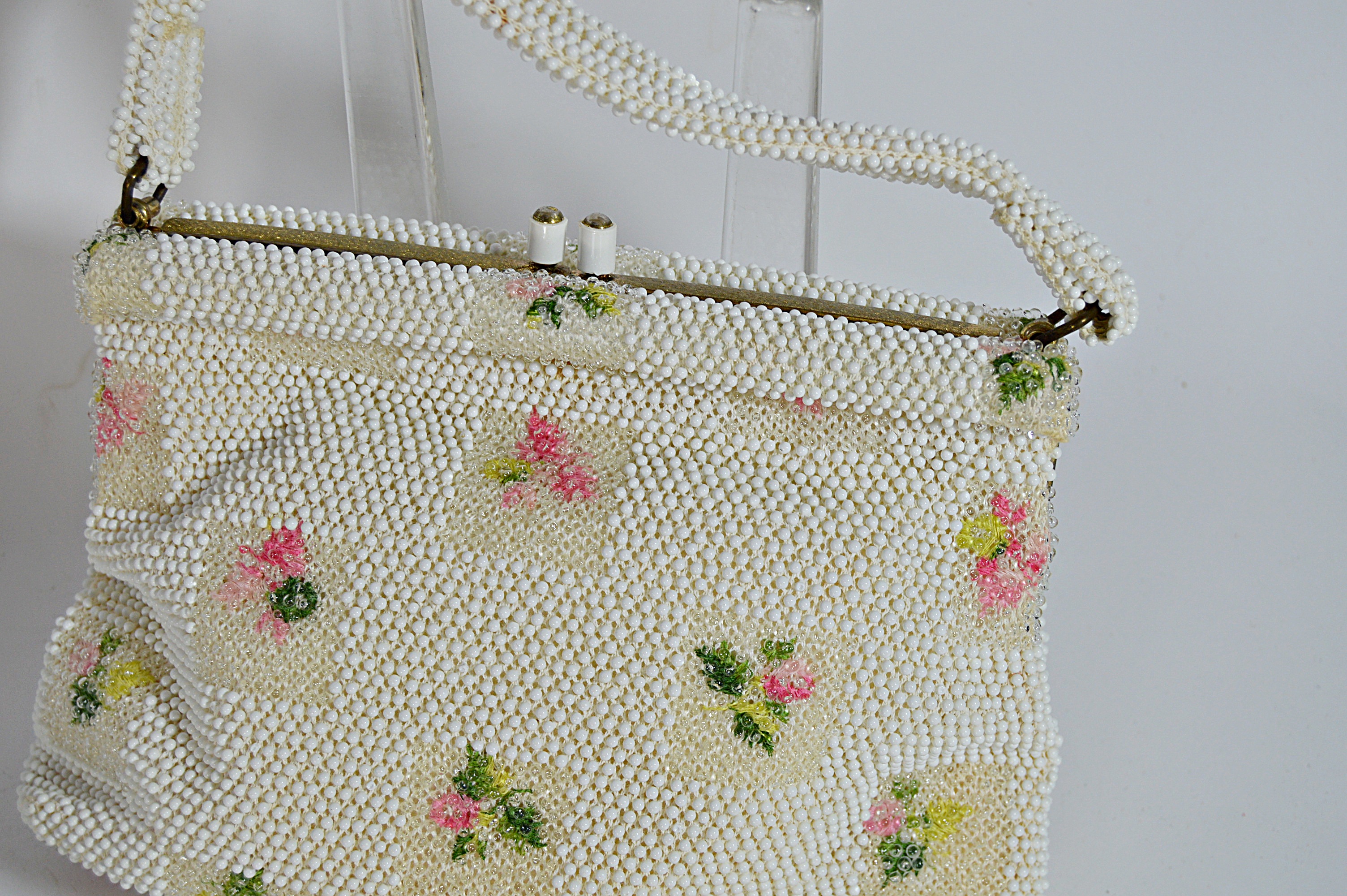 Vintage Cream and Off White Sequined and Beaded Bags with French, Art Deco