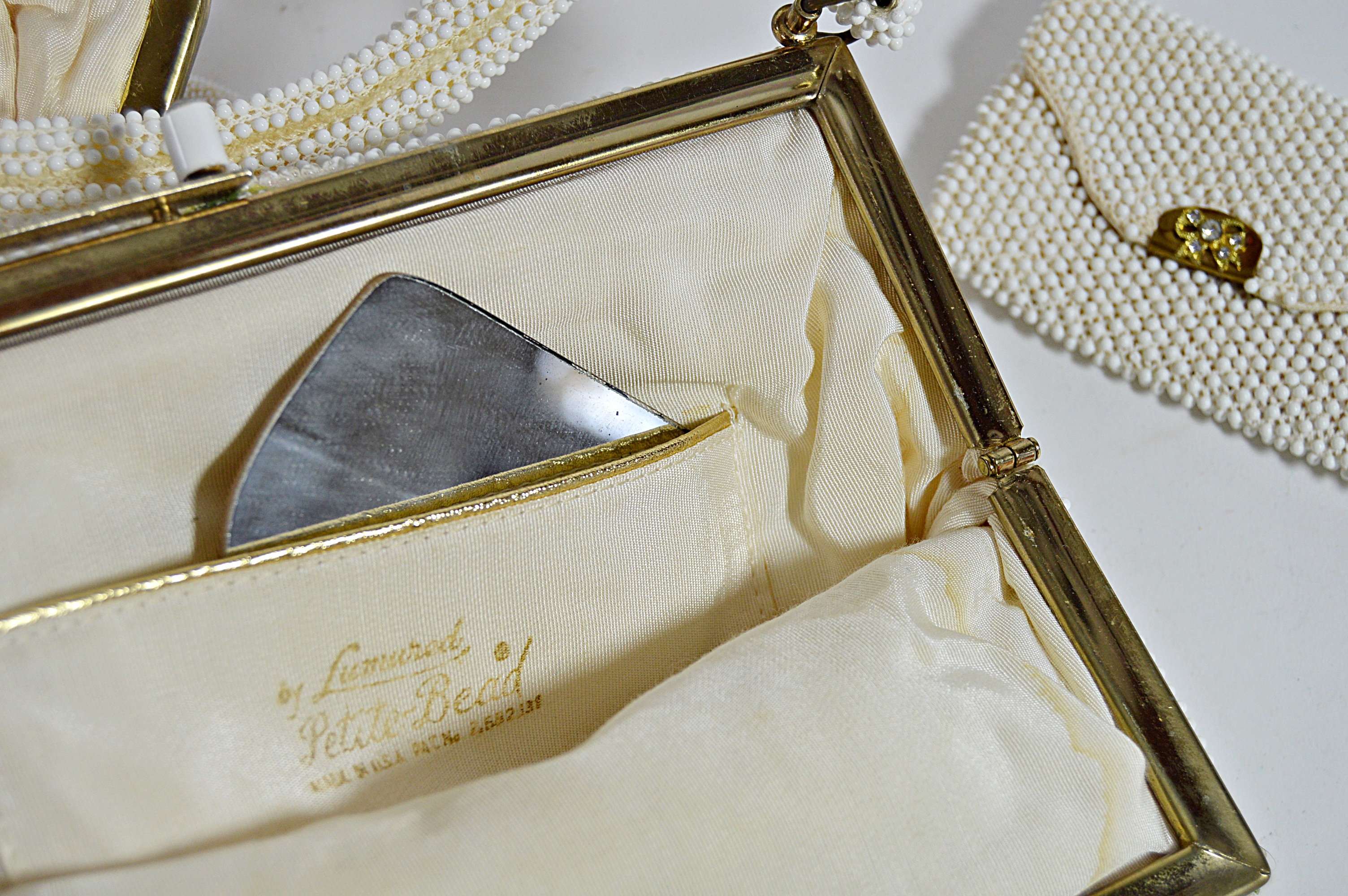 Vintage Cream and Off White Sequined and Beaded Bags with French, Art Deco