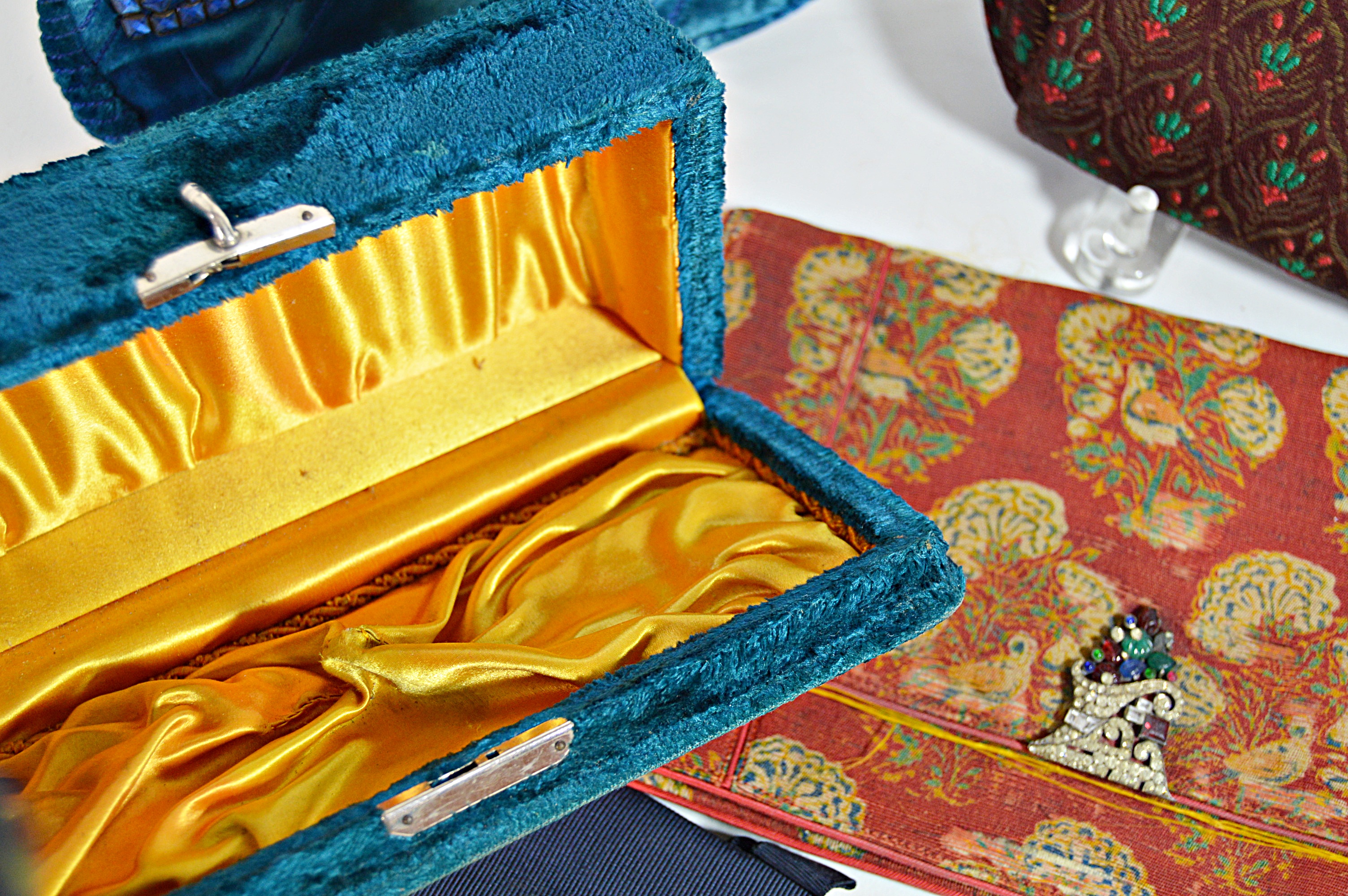Vintage Velvet and Brocade Handbags with Velvet Jewelry Box
