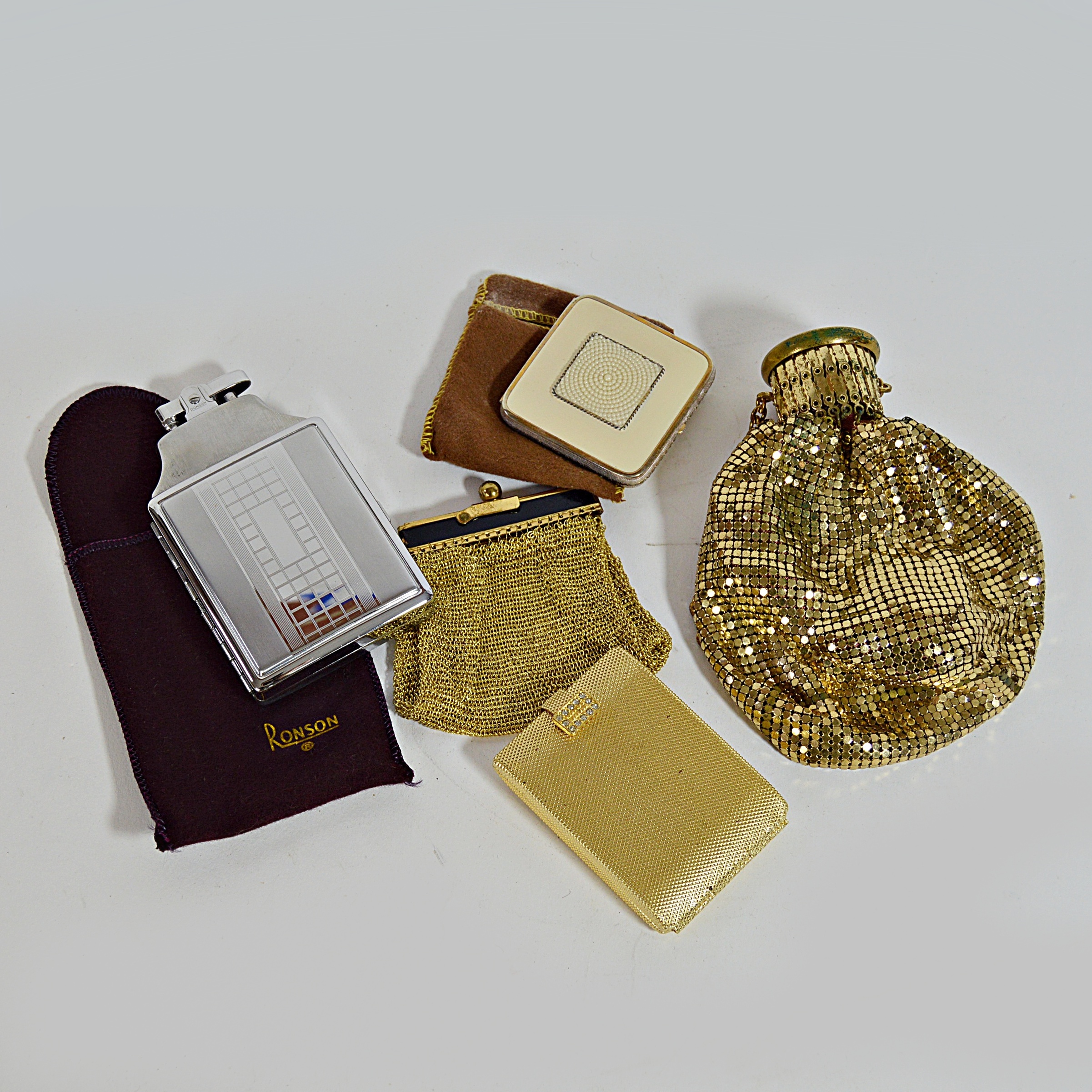 Vintage Mesh and Metal Bags, Compacts, Ronson Lighter