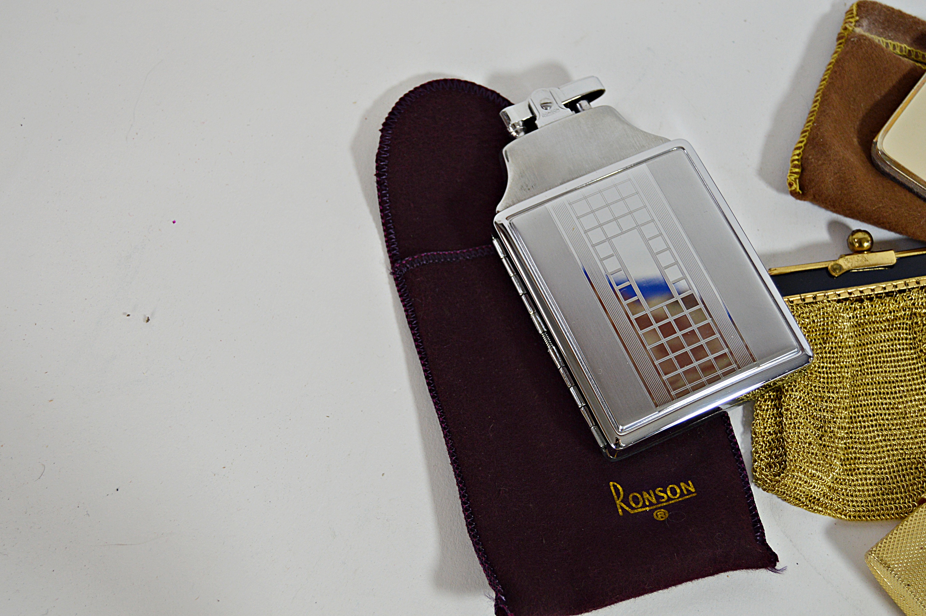 Vintage Mesh and Metal Bags, Compacts, Ronson Lighter