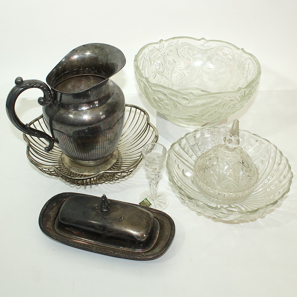 Waterford "Marquis" Crystal, Wm A Rogers Silver Plate and Vintage Servingware