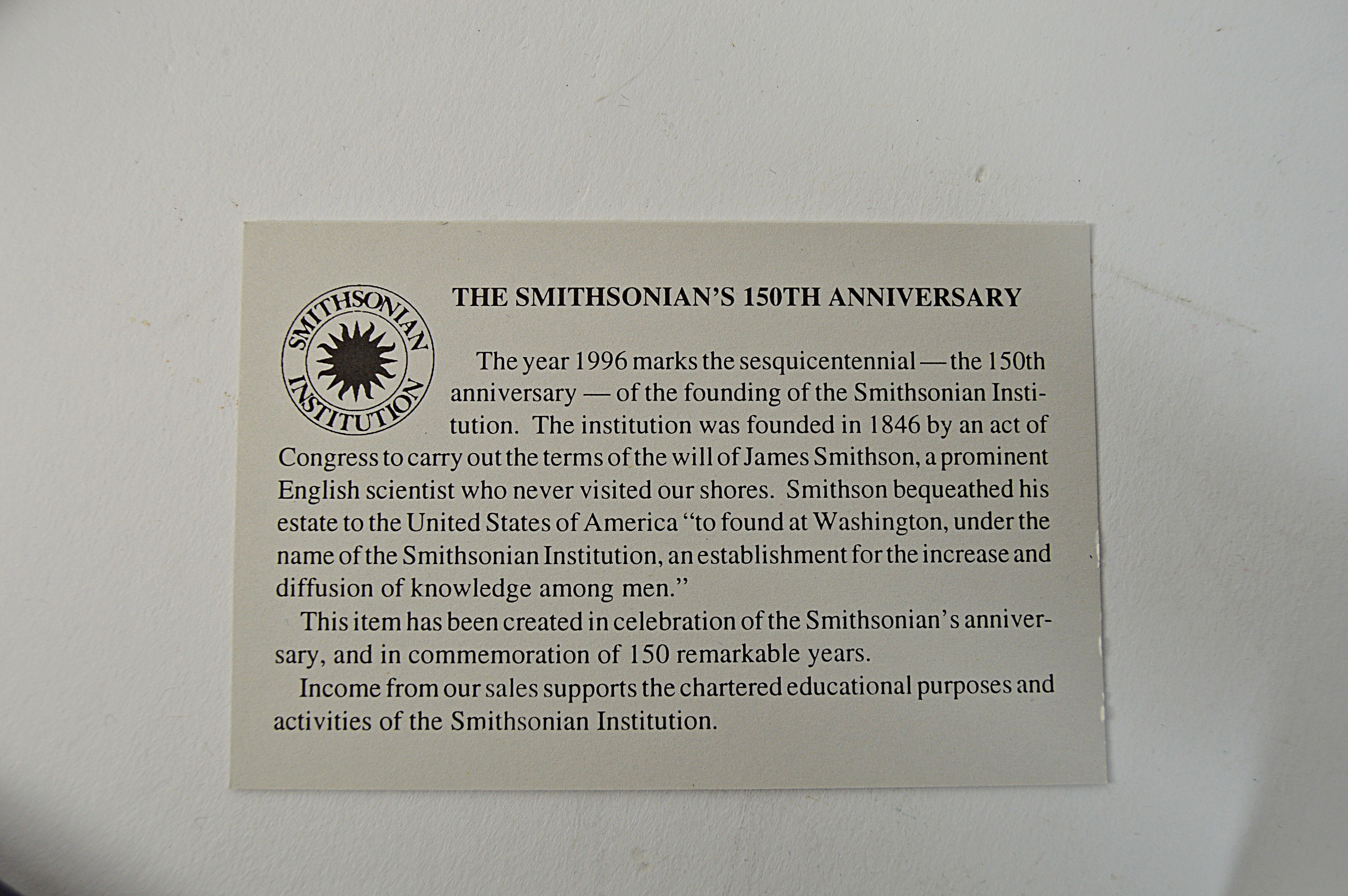 Smithsonian 150th Anniversary Commemorative Proof Silver Dollar