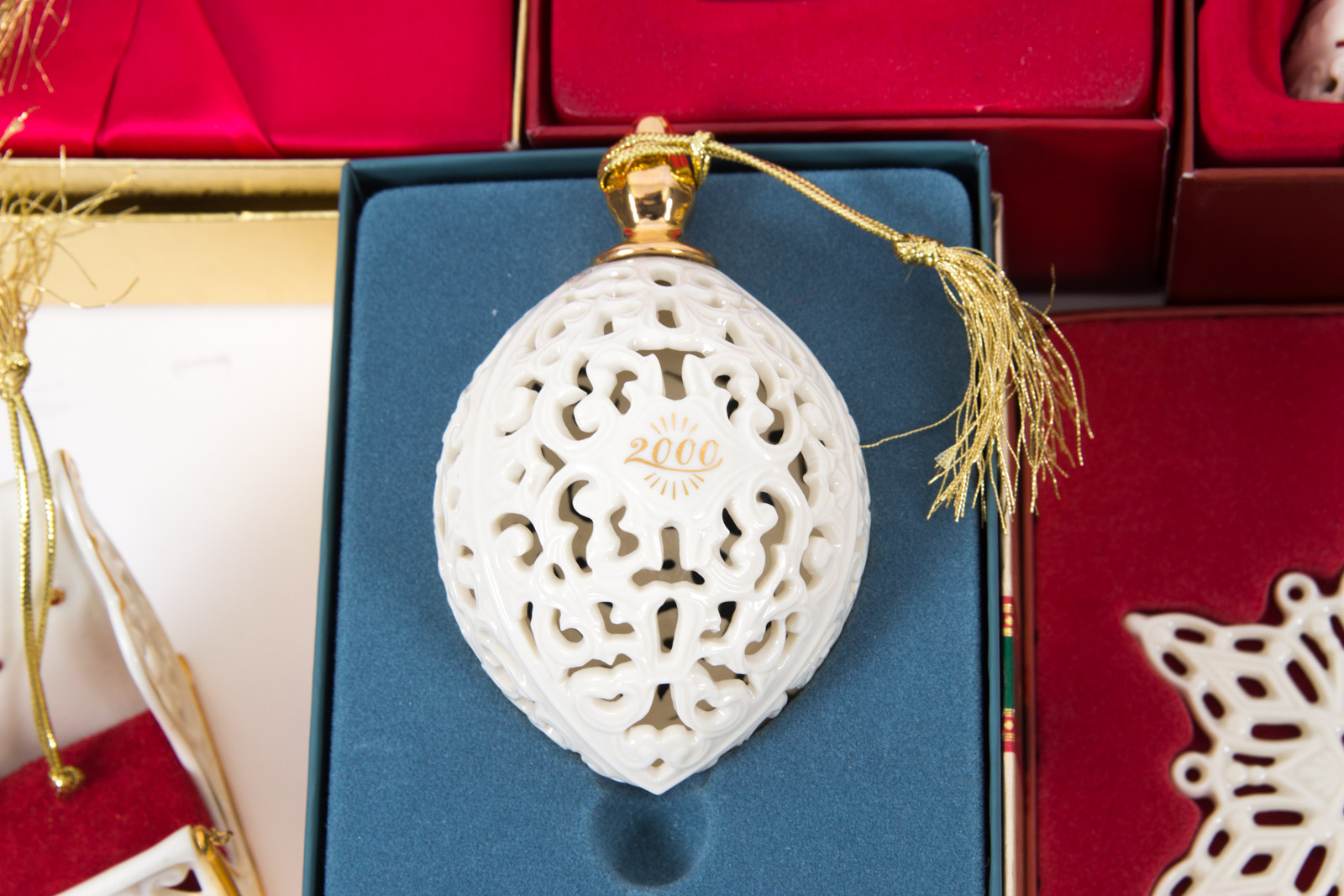 Eight Early 2000s Lenox Christmas Ornaments