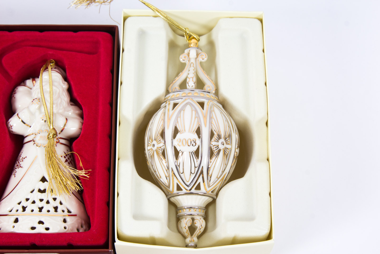 Eight Early 2000s Lenox Christmas Ornaments