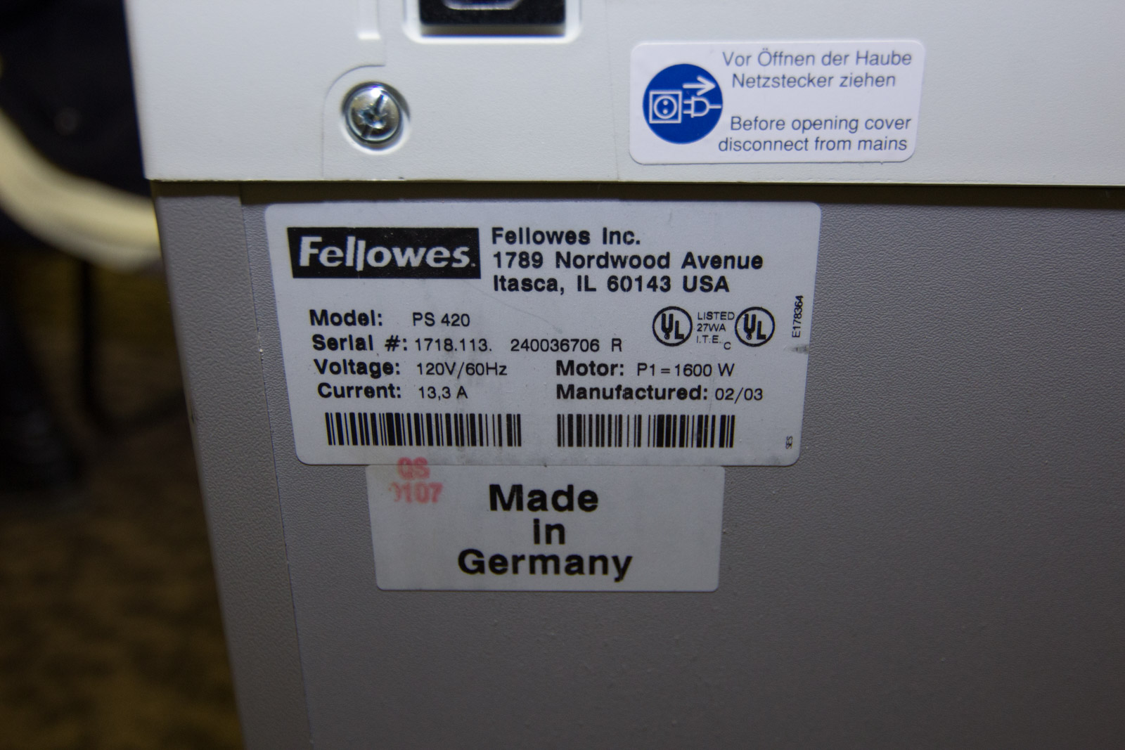 Fellowes Powershred 420 Document Shredder