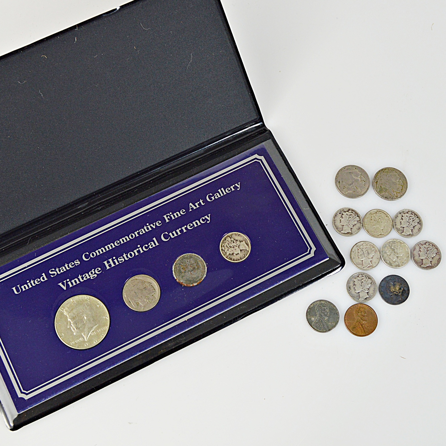 U.S. Vintage Historical Currency Set, Mercury Dimes, Buffalo Nickels, Zinc Penny