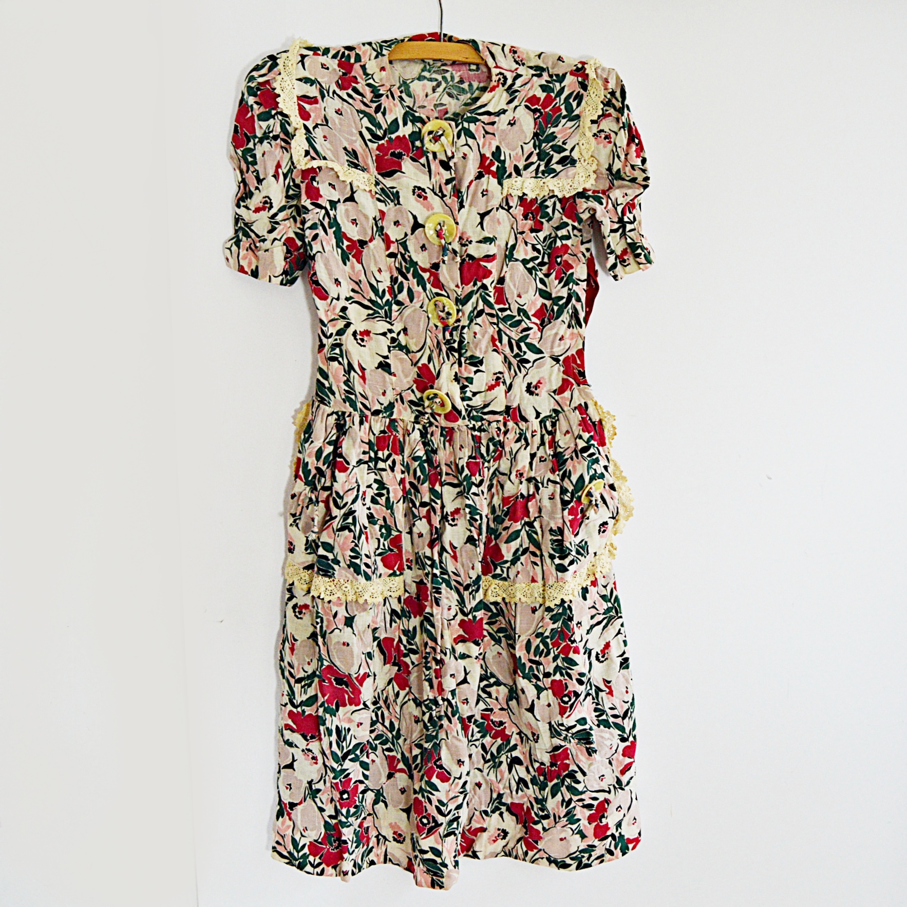 1930s Flowered Linen Dress