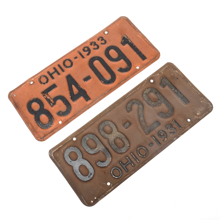 1931 and 1933 Depression Era Ohio Metal License Plates