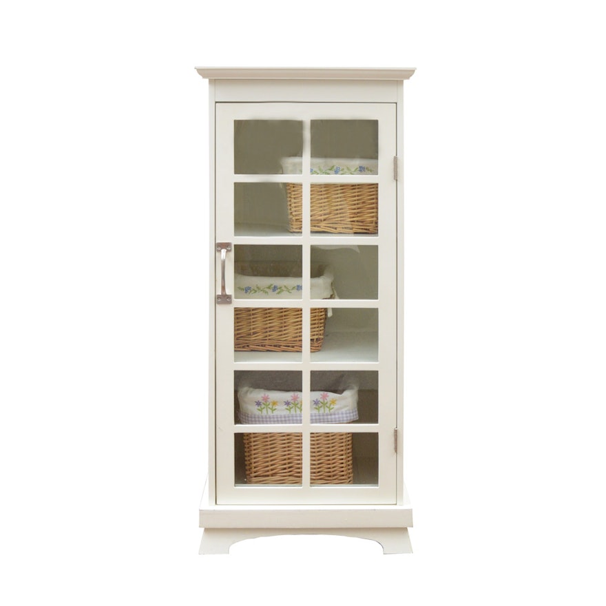 Glass Paned White Cabinet with Baskets