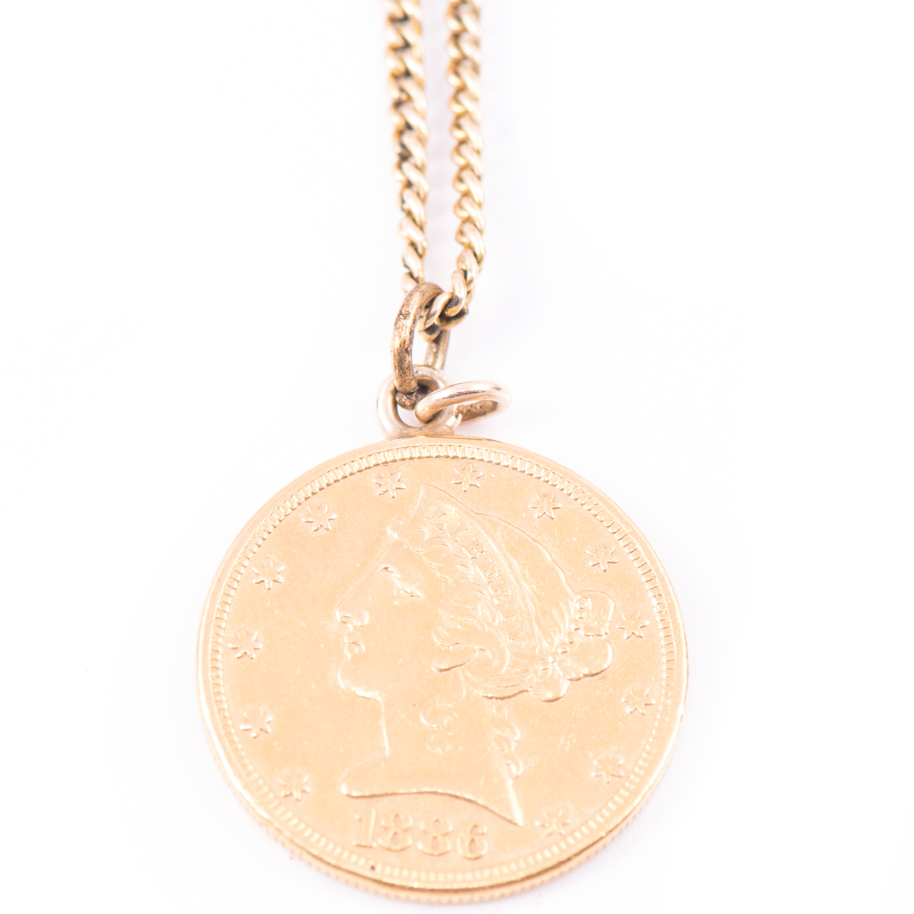 14K Yellow Gold Necklace with 1886-S Liberty Head Coin Pendant