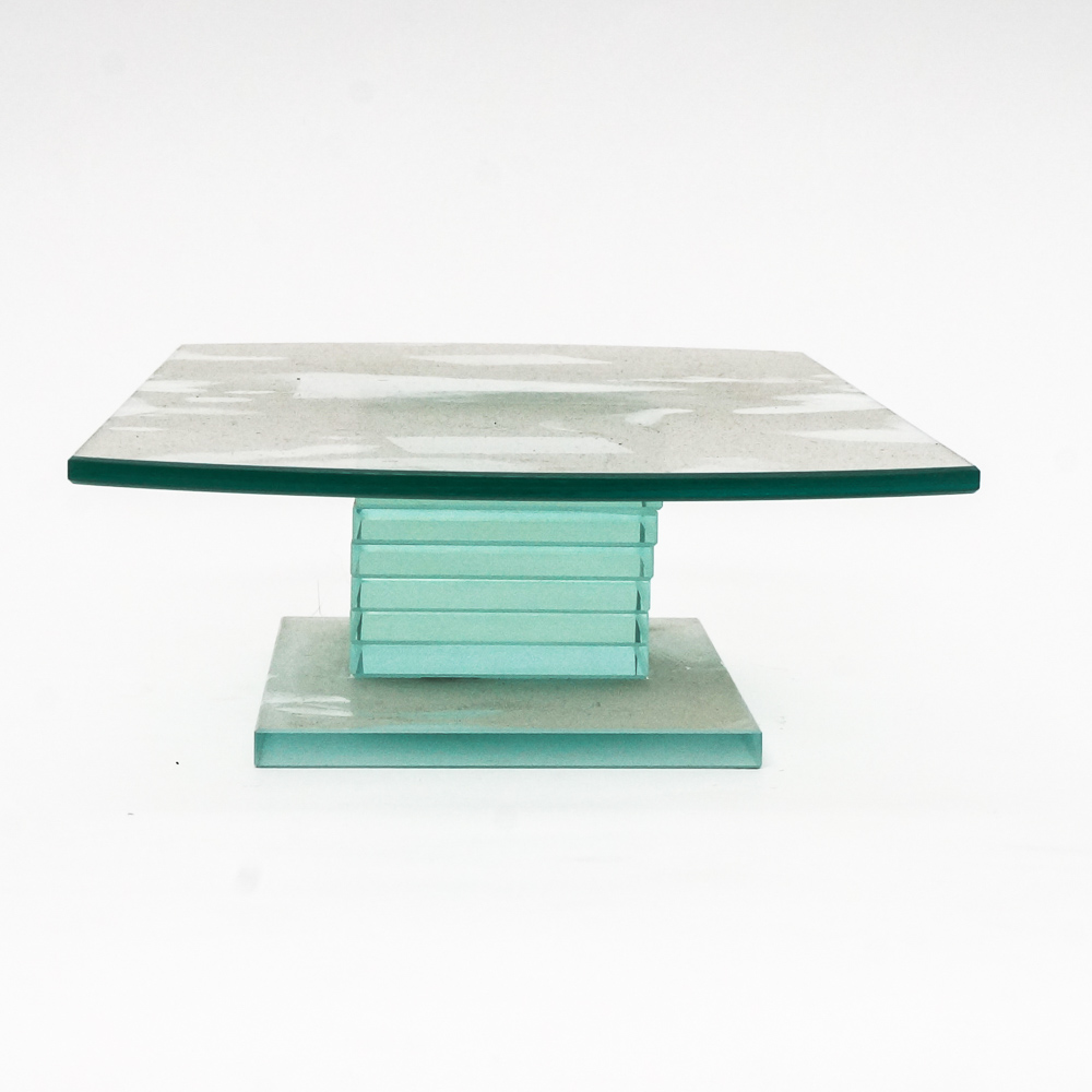 Glass Coffee Table with Spiral Stacked Base