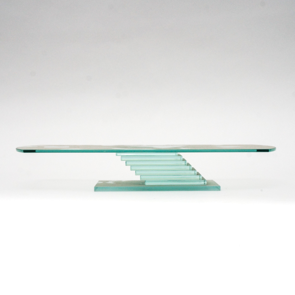 Glass Coffee Table with Spiral Stacked Base
