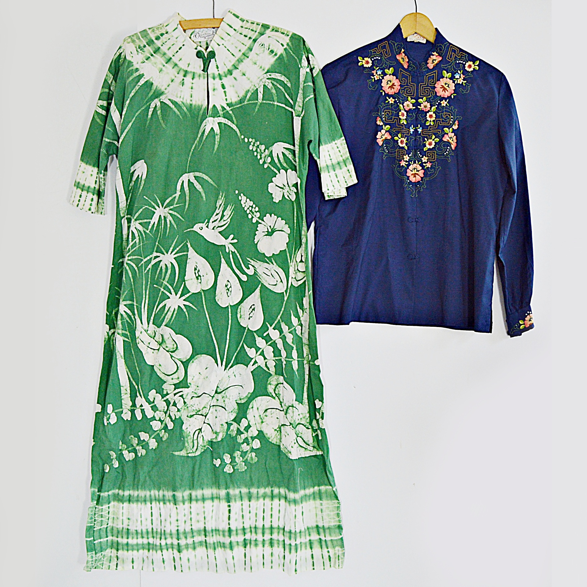 Vintage Jamaican Floral Batik Caftan and Chinese Embroidered Blouse