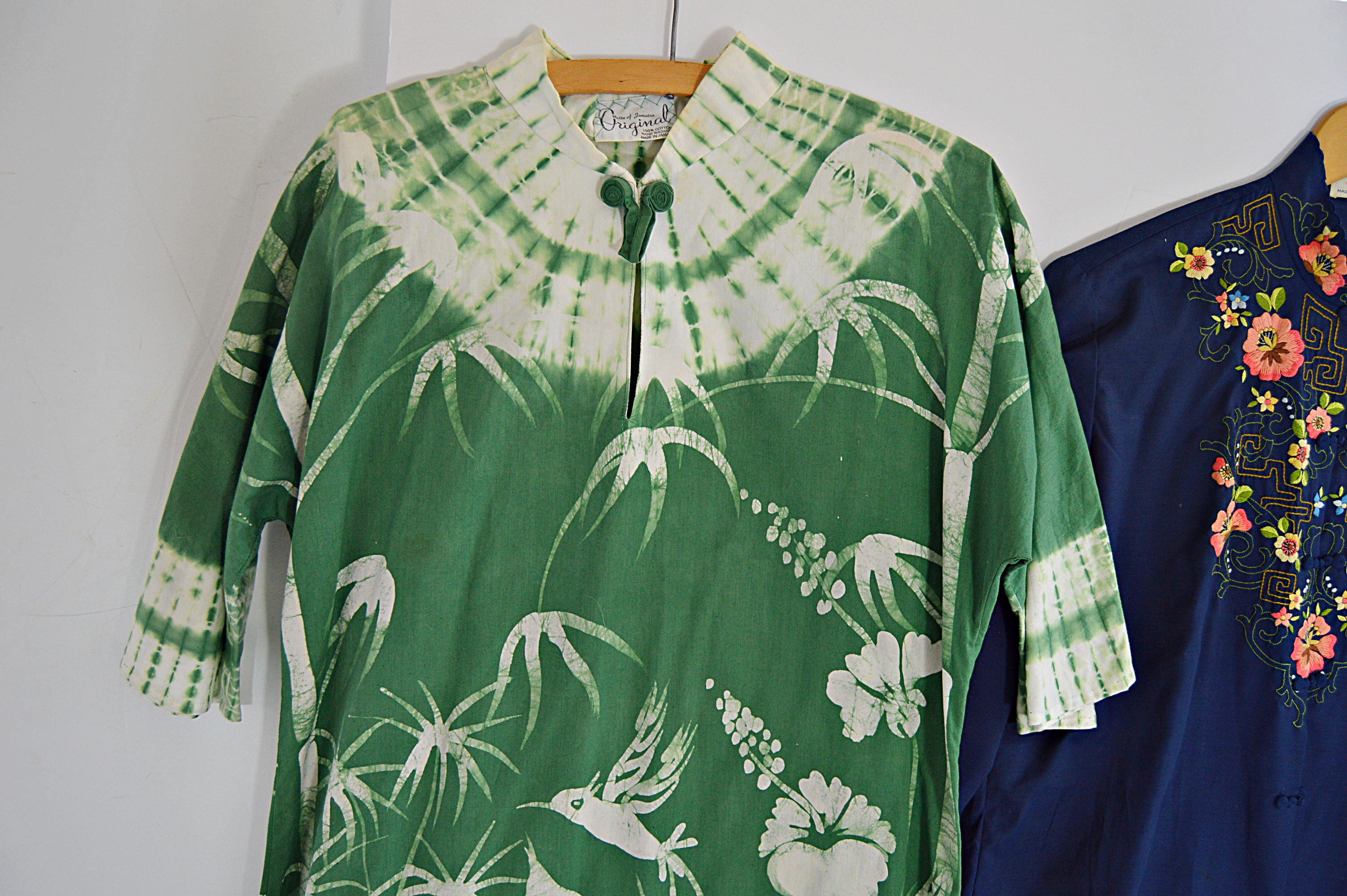 Vintage Jamaican Floral Batik Caftan and Chinese Embroidered Blouse