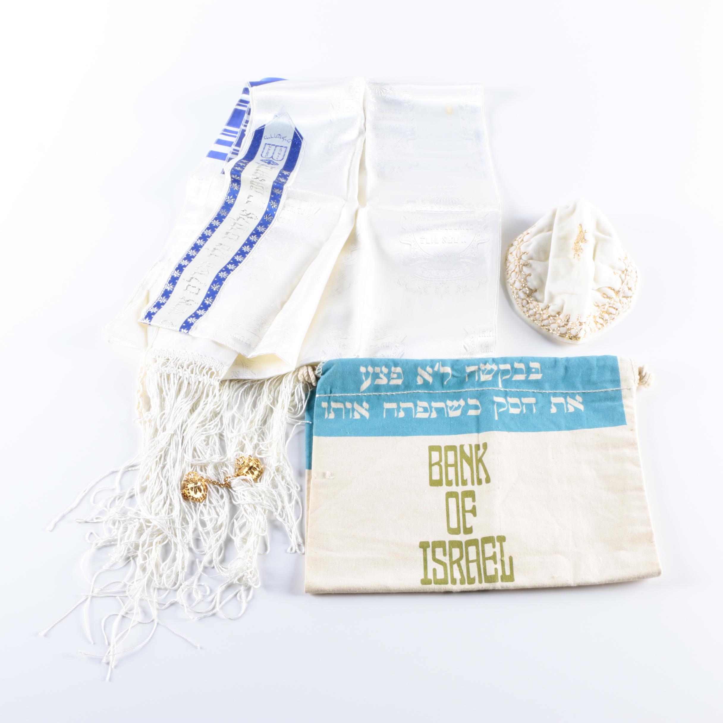 Vintage Tallit, Yarmulke, and Other Judaica