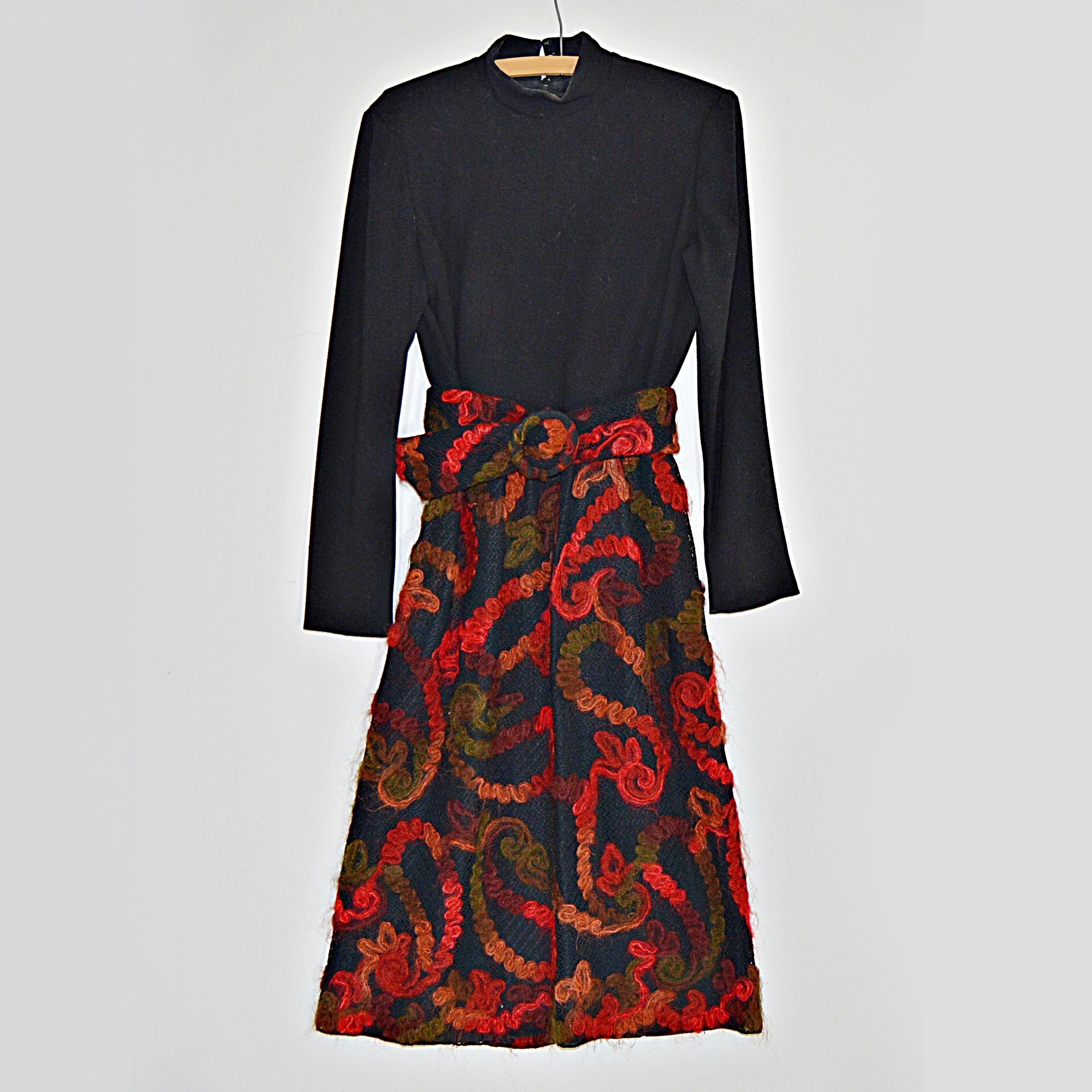 1960s Knit Dress with Mohair Embroidered Skirt