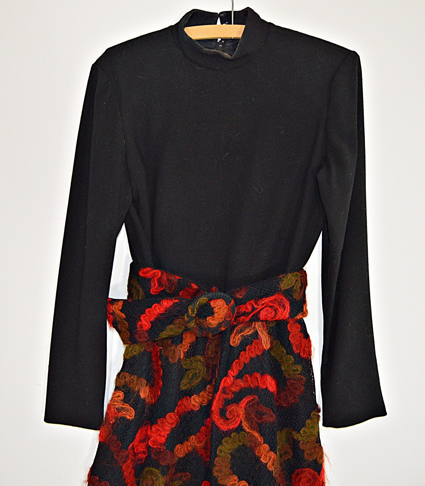 1960s Knit Dress with Mohair Embroidered Skirt