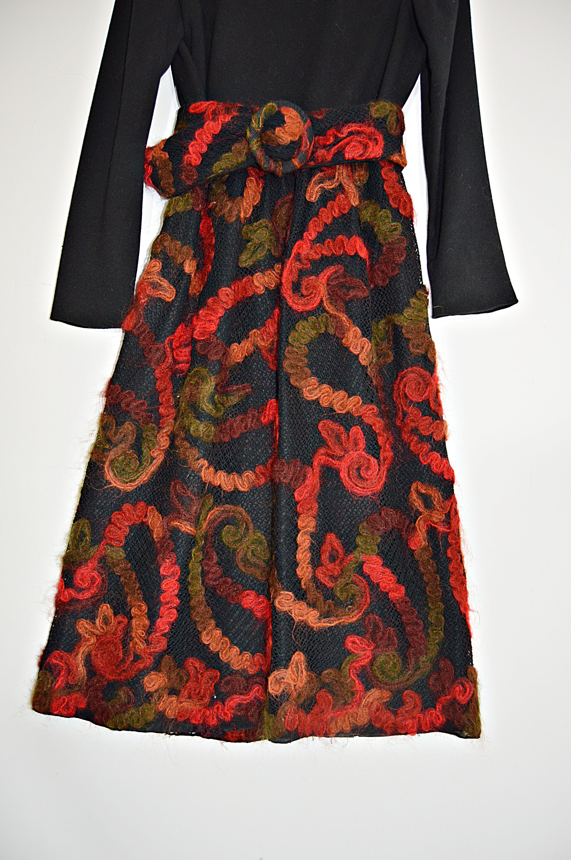 1960s Knit Dress with Mohair Embroidered Skirt