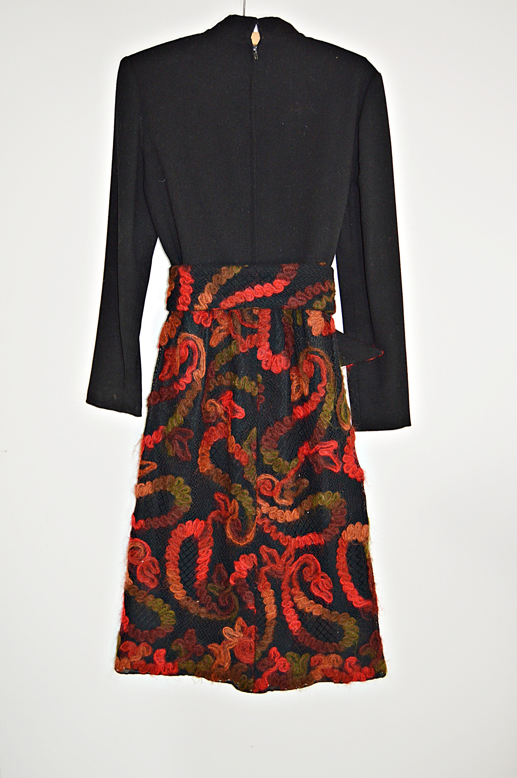 1960s Knit Dress with Mohair Embroidered Skirt