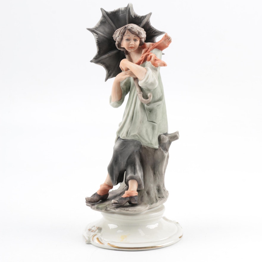 Capodimonte Figurine of Woman with Umbrella