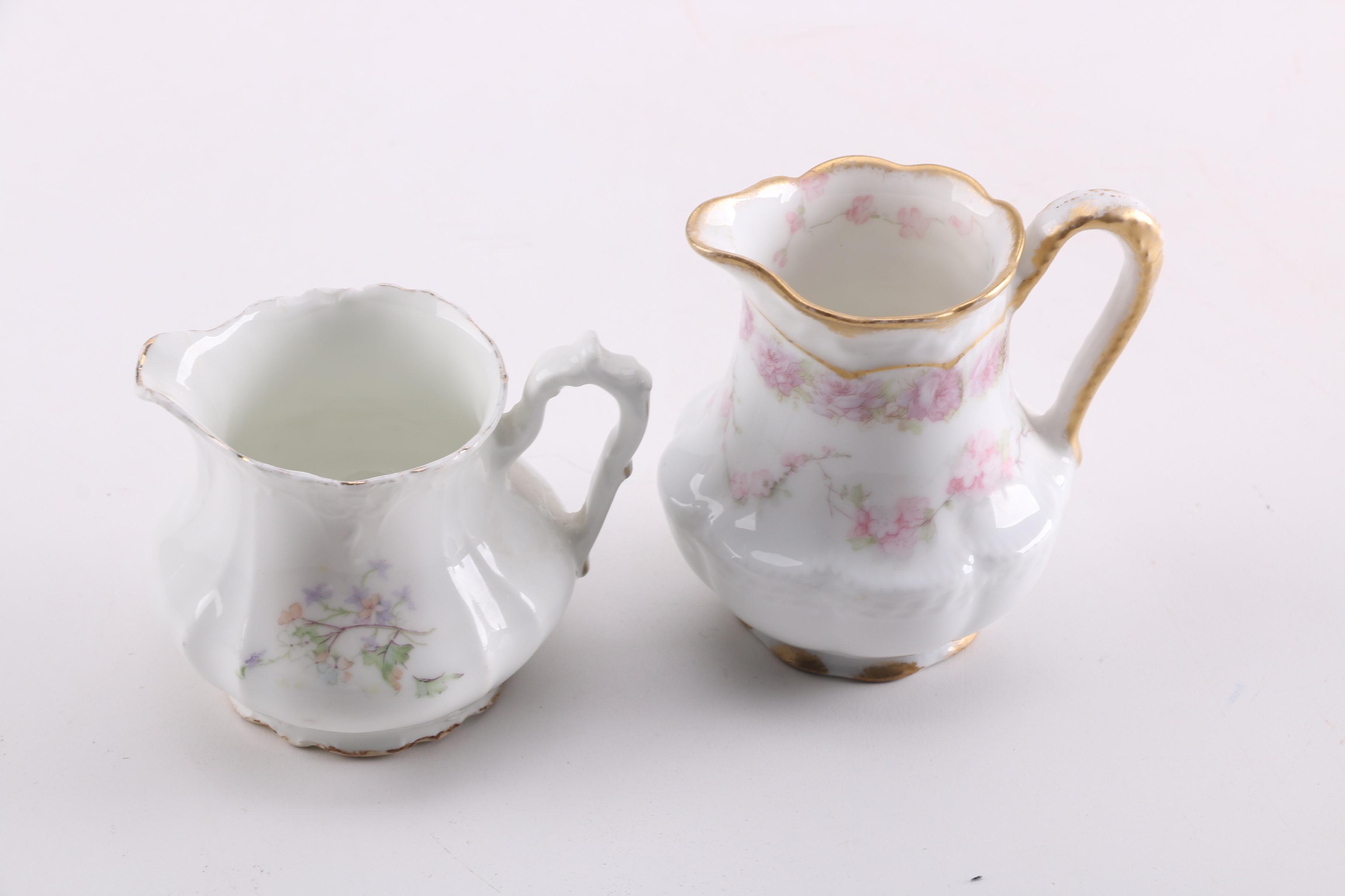 Vintage and Antique Porcelain Creamers, Cup and Painted Egg