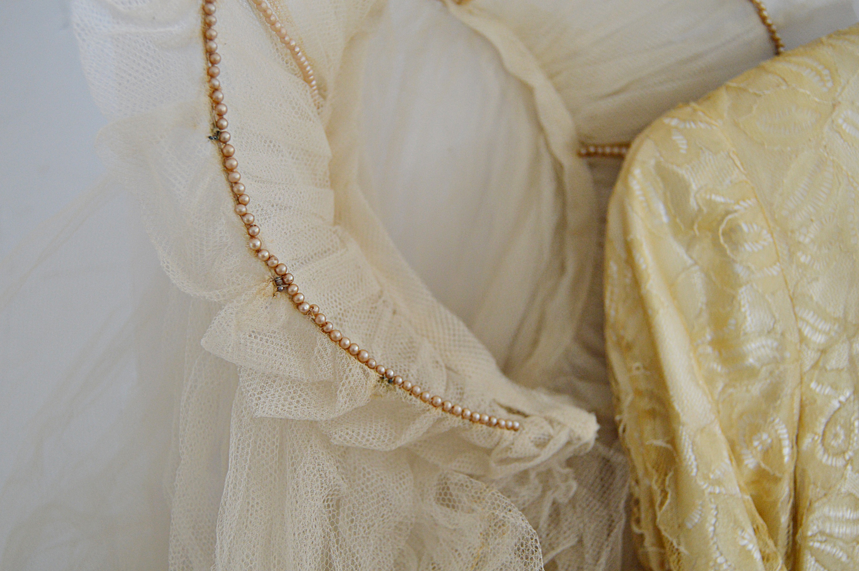 1940s Cream Satin Wedding Dress with Veil