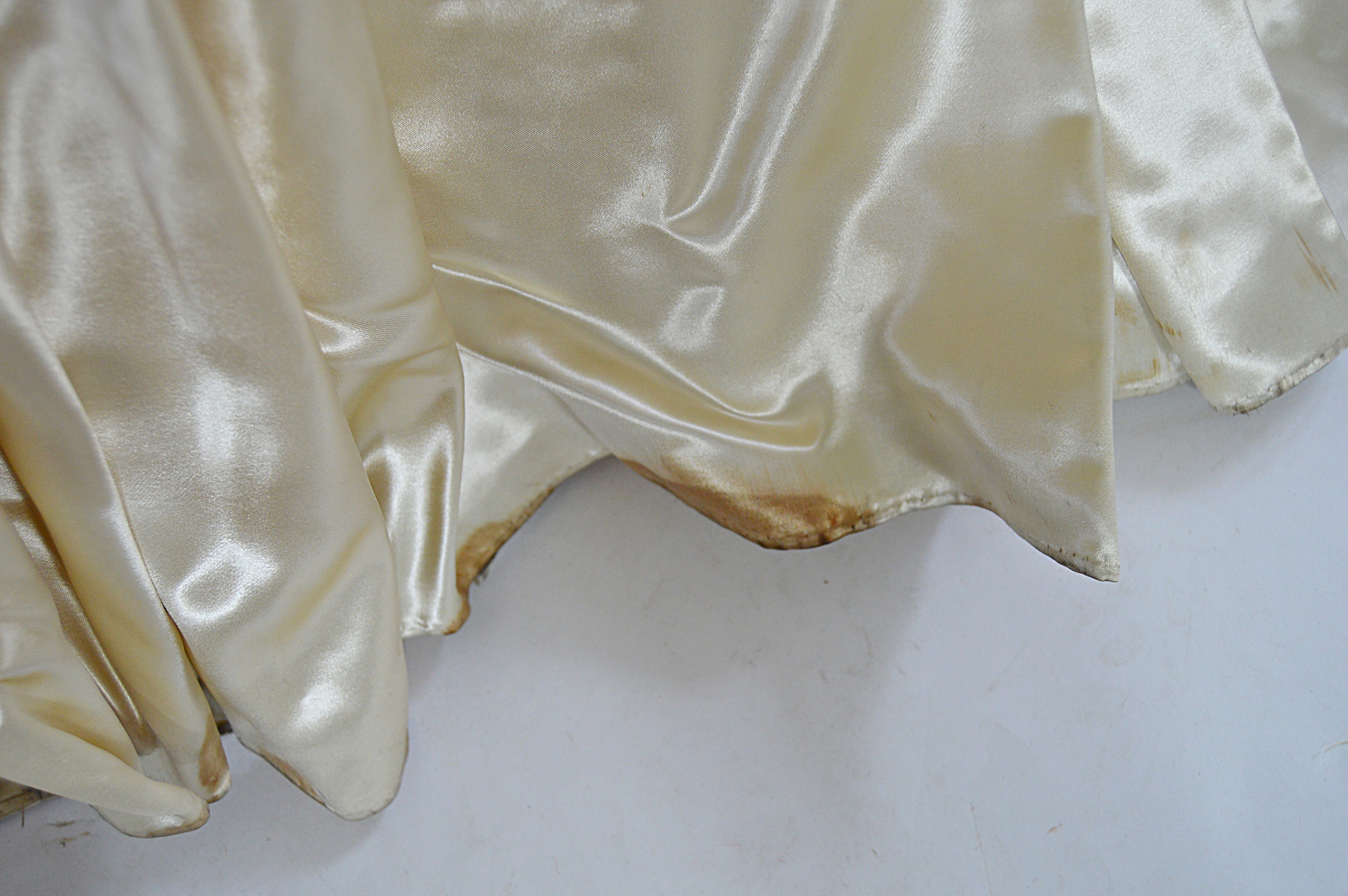 1940s Cream Satin Wedding Dress with Veil