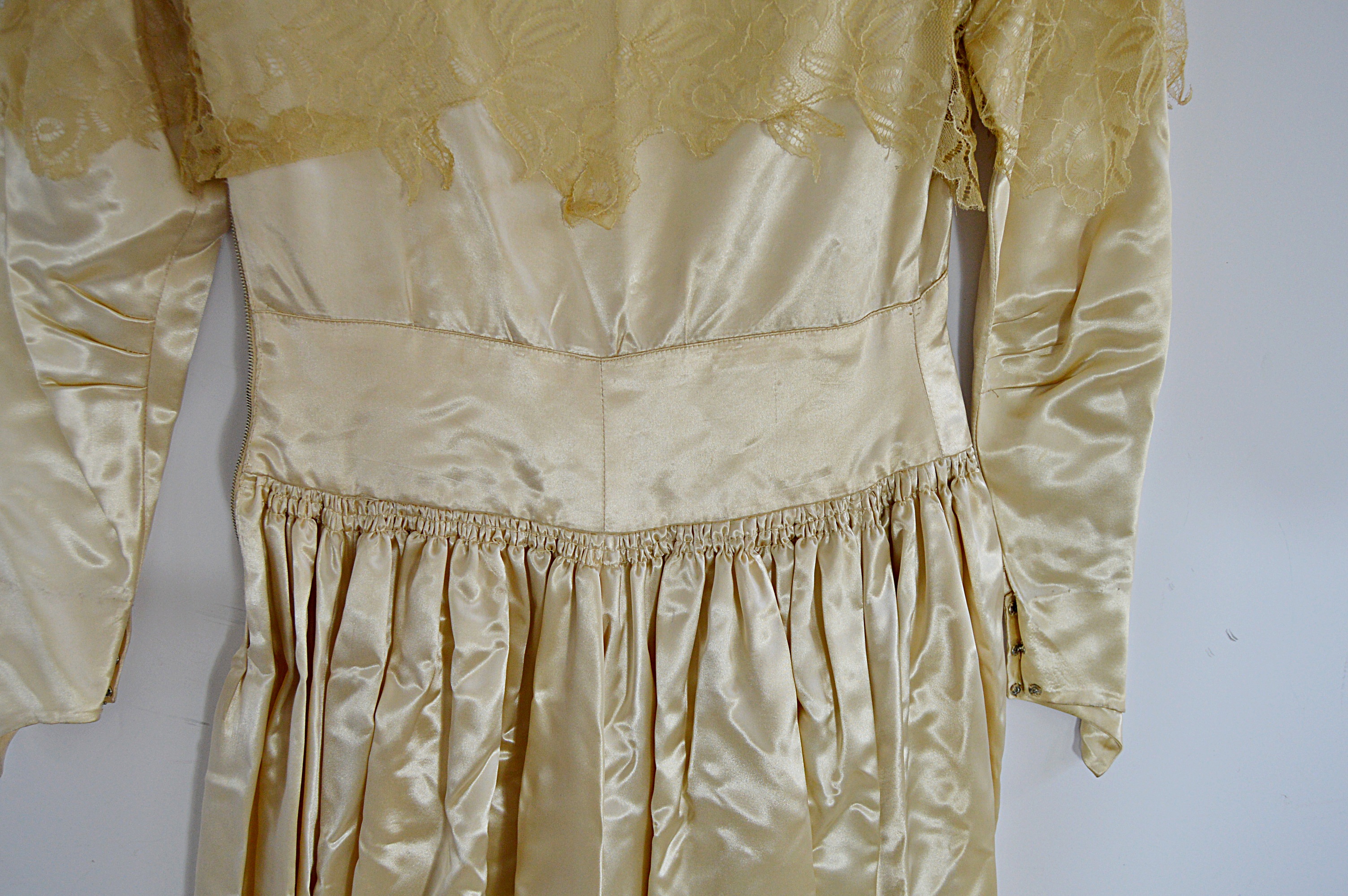 1940s Cream Satin Wedding Dress with Veil