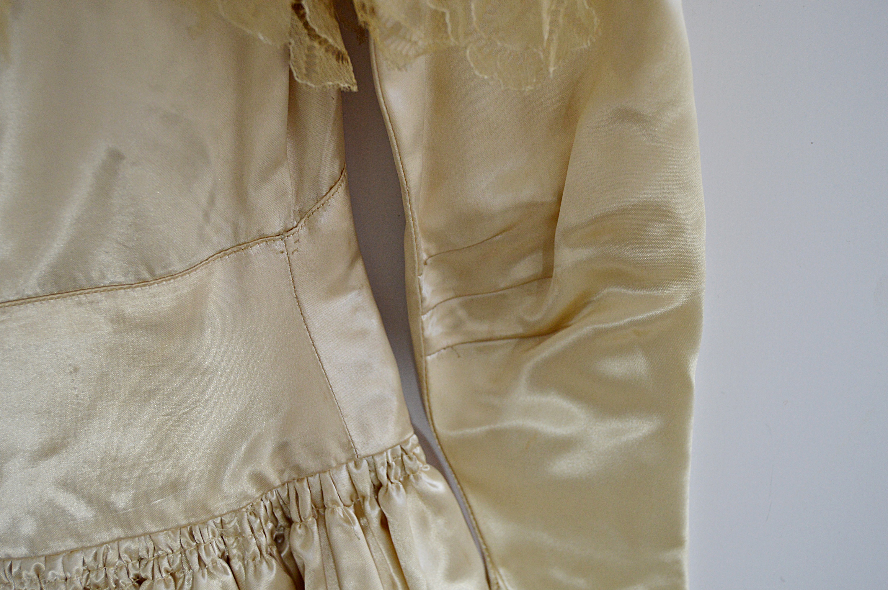 1940s Cream Satin Wedding Dress with Veil