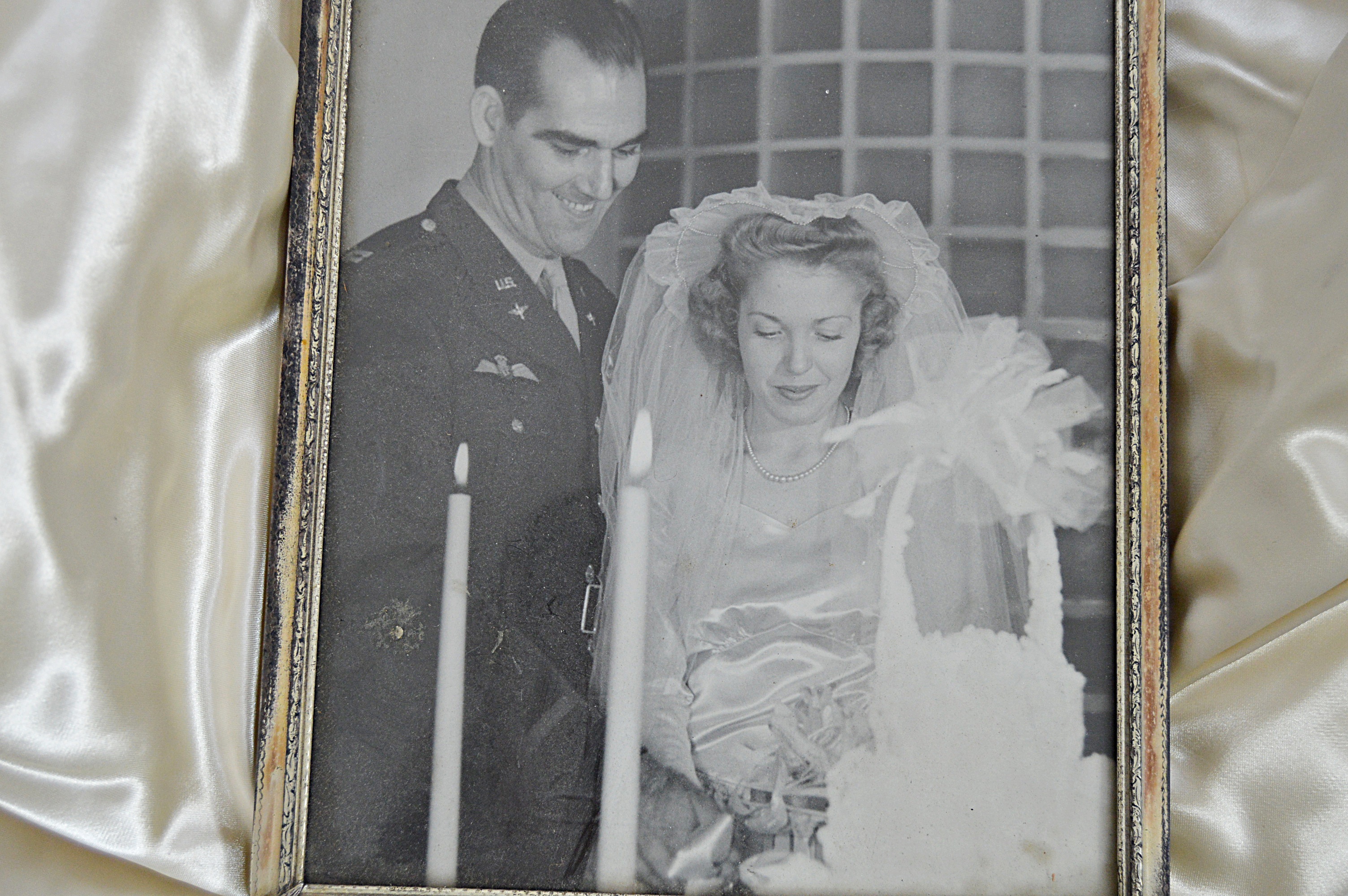 1940s Cream Satin Wedding Dress with Veil
