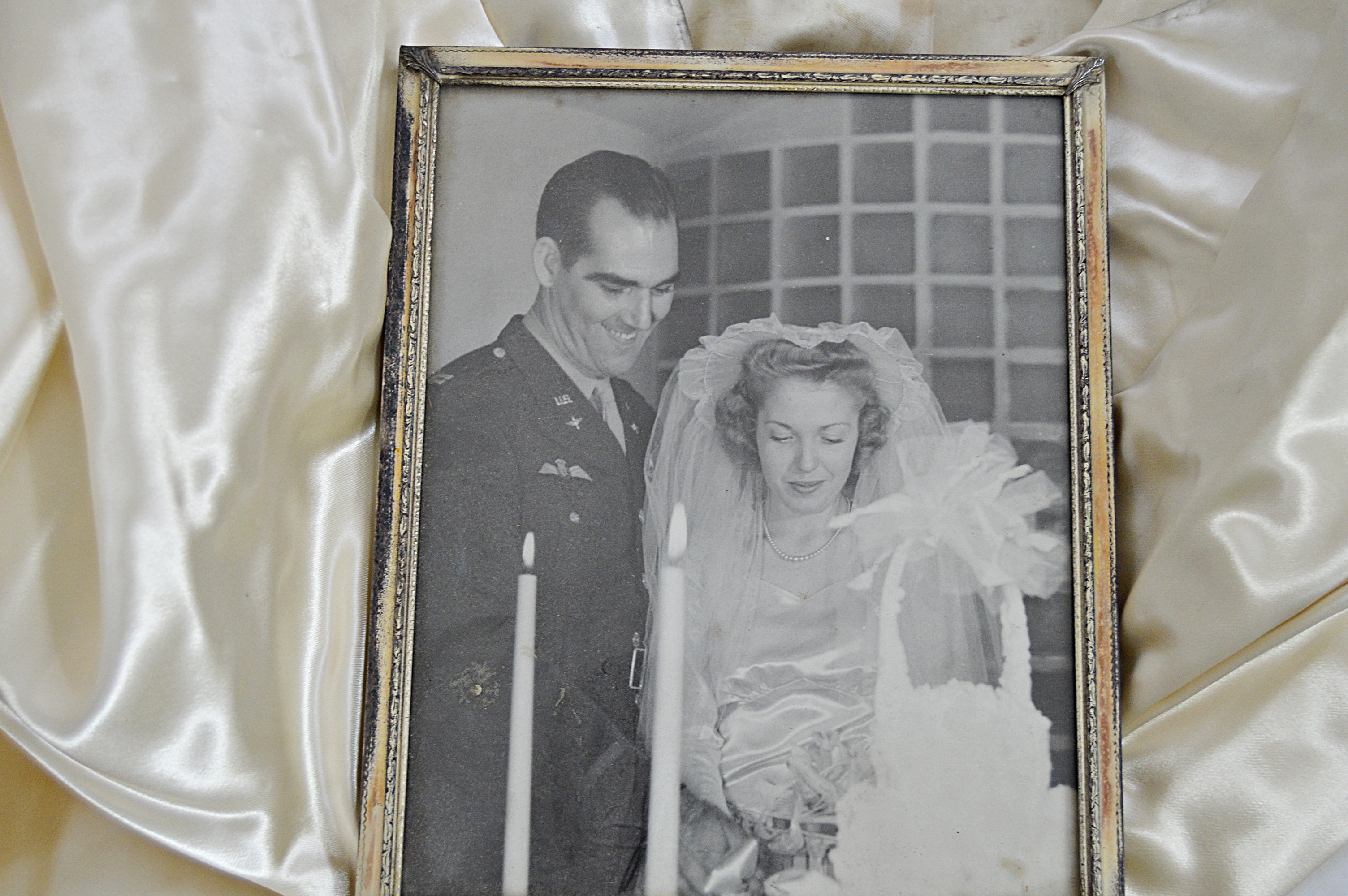 1940s Cream Satin Wedding Dress with Veil