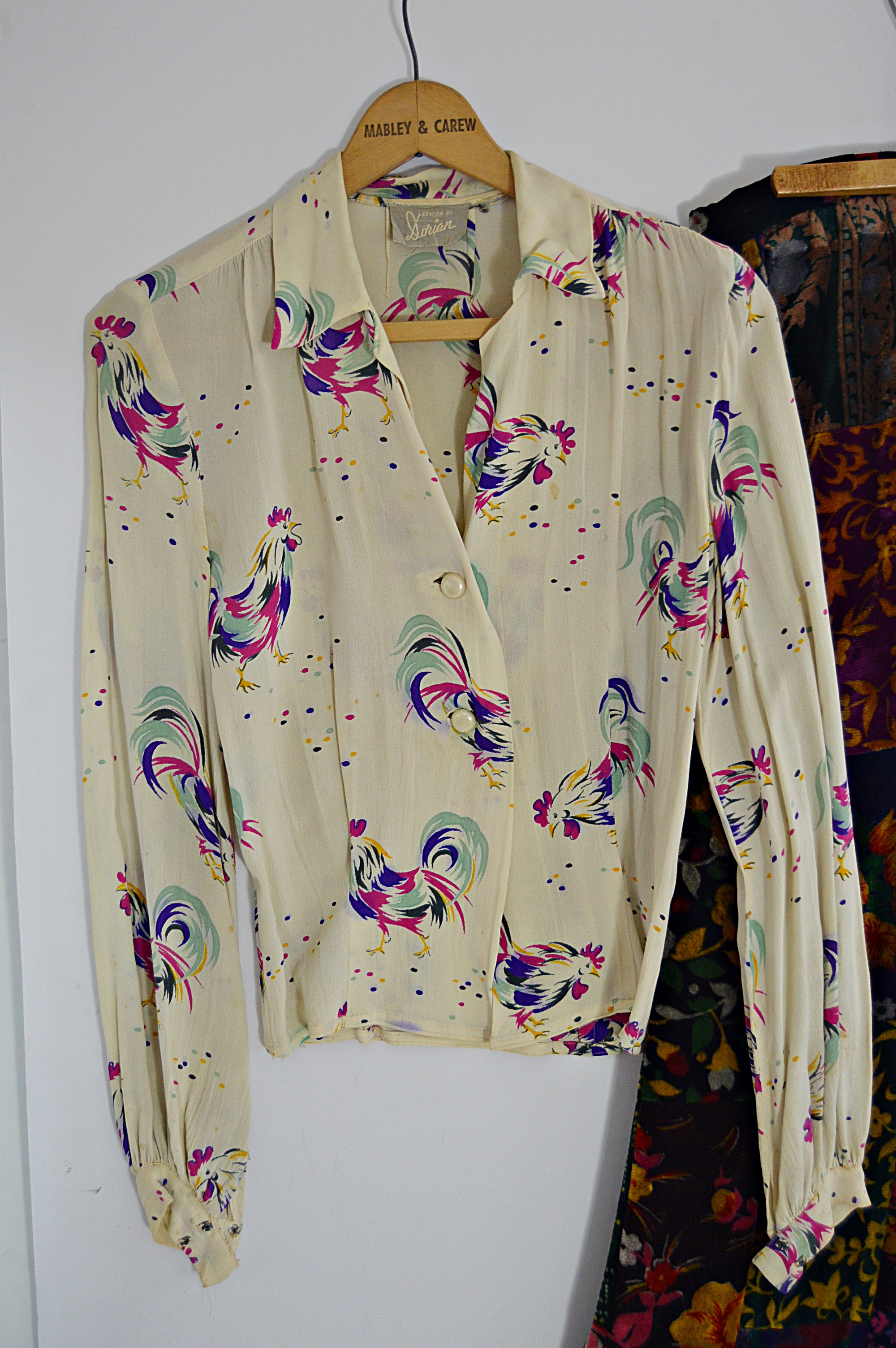 Vintage Dorian Rooster Blouse and Mod Velvet Maxi Skirt